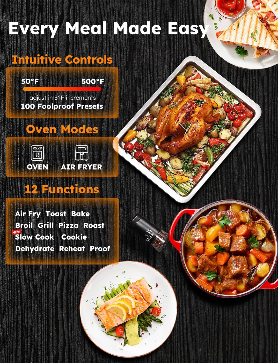 Nuwave Bravo XL Pro Air Fryer Toaster Oven, Improved 100% Super Convection, Quicker & Crispier Results, 112 Presets, Multi-Layer Even Cooking, 50-500F, Smart Probe, PFAS Free, 30QT, Stainless Steel