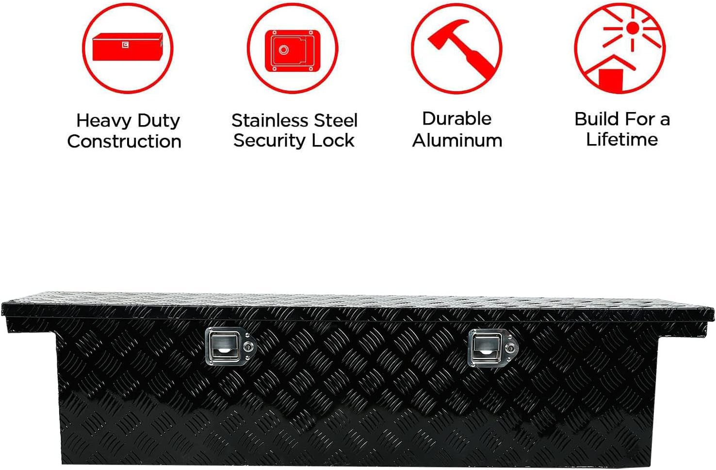LucaSng 60X12X14 Black Aluminum Heavy Duty Pick Up Truck Truck Bed Tool Box Trailer Storage Tool Box w/Lock & Keys