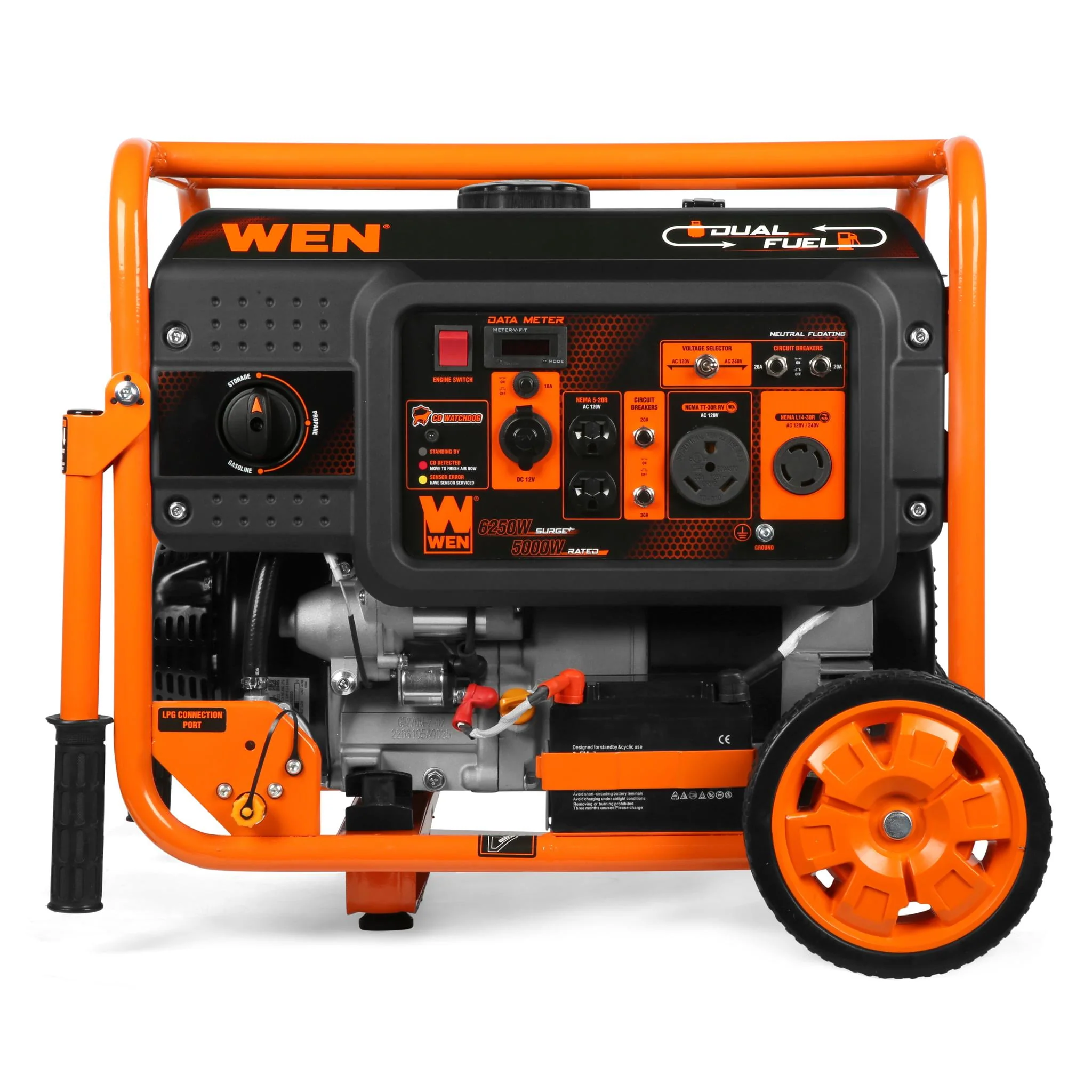 WEN 6250-Watt 120-Volt/240-Volt Dual Fuel Electric Start Portable Generator with Wheel Kit and CO Shutdown Sensor