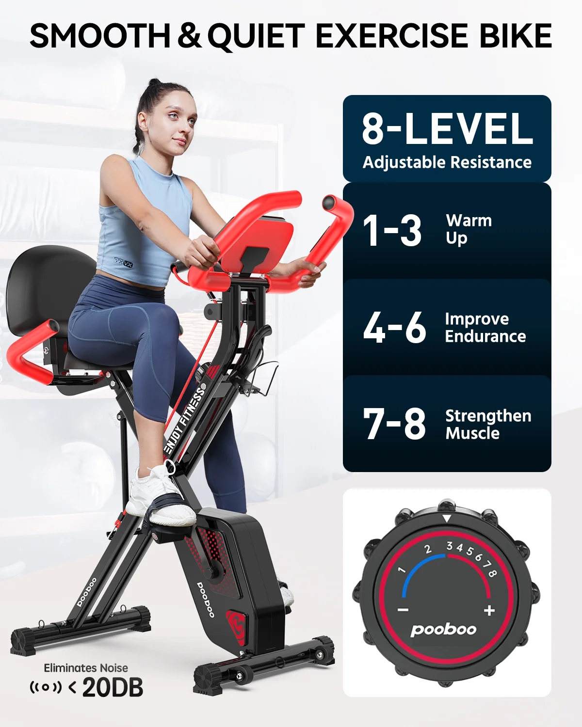 pooboo 3in1 Foldable Exercise Bike Indoor Cycling Bike Magnetic Stationary Bike Fitness Gym Workout 300lb