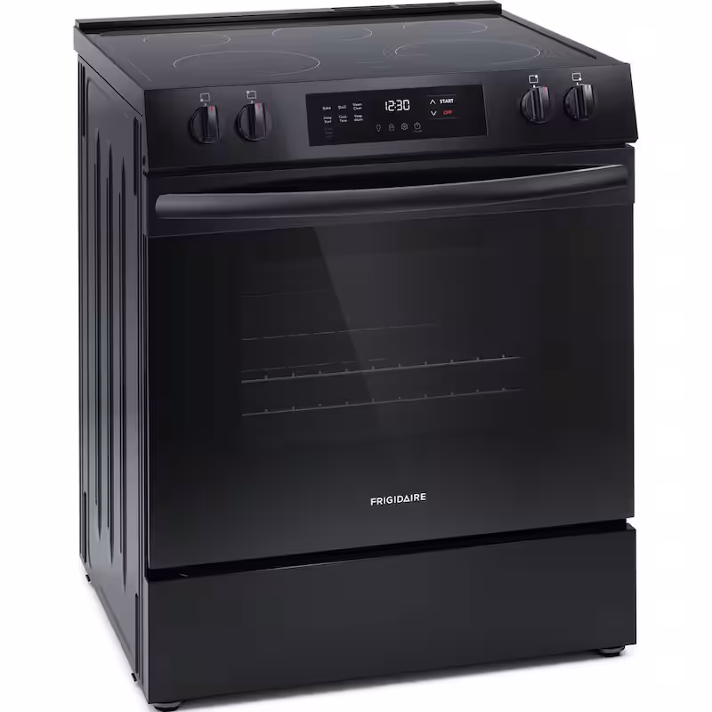 30 in. 5-Element Slide-In Front Control Electric Range with Steam Clean in Black