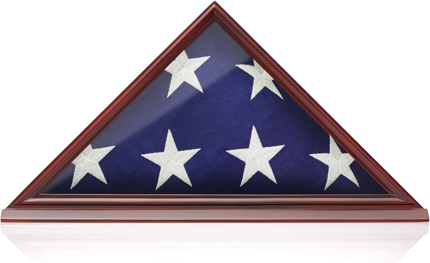 Reminded Memorial Veteran American Flag Display Case, Solid Wood Cherry Finish