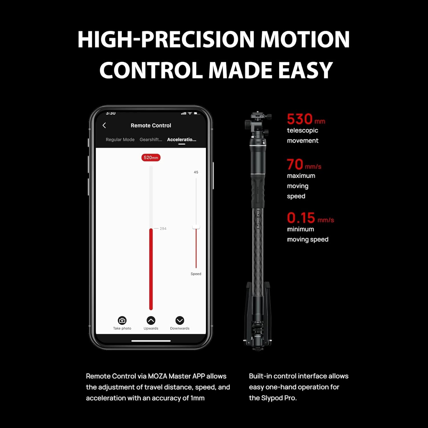 MOZA Slypod Pro Motorized Monopod Camera Slider Made of Carbon Fiber, Vertical Payload 13Lb,Extendable to 54.3 in with Pan and Tilt Head & Tripod for DSLR Camera,or Use with stabilizer
