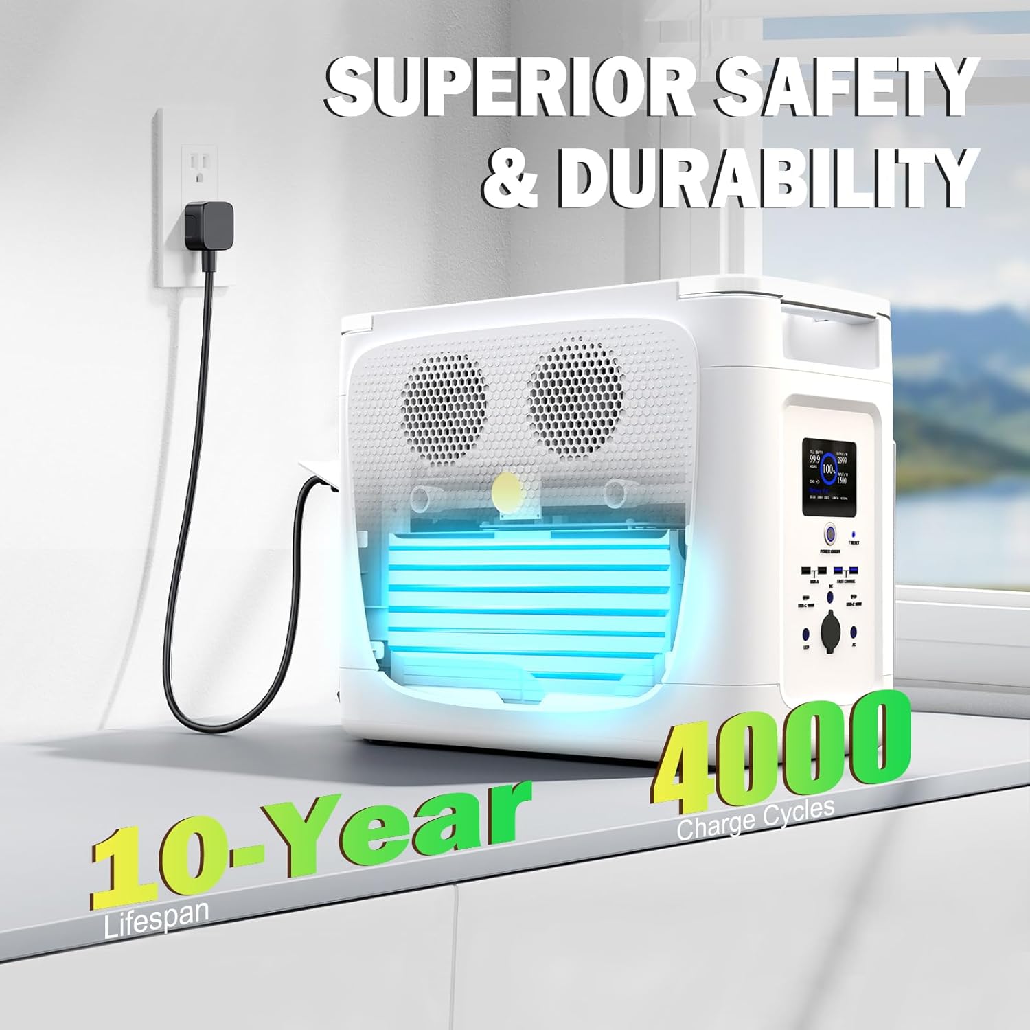 Portable Power Station 2048Wh LFP Battery Backup with 2000W AC Outlets(2500W Peak),Fast Charging,Solar Powered Generator for Camping RV Home Emergency Use