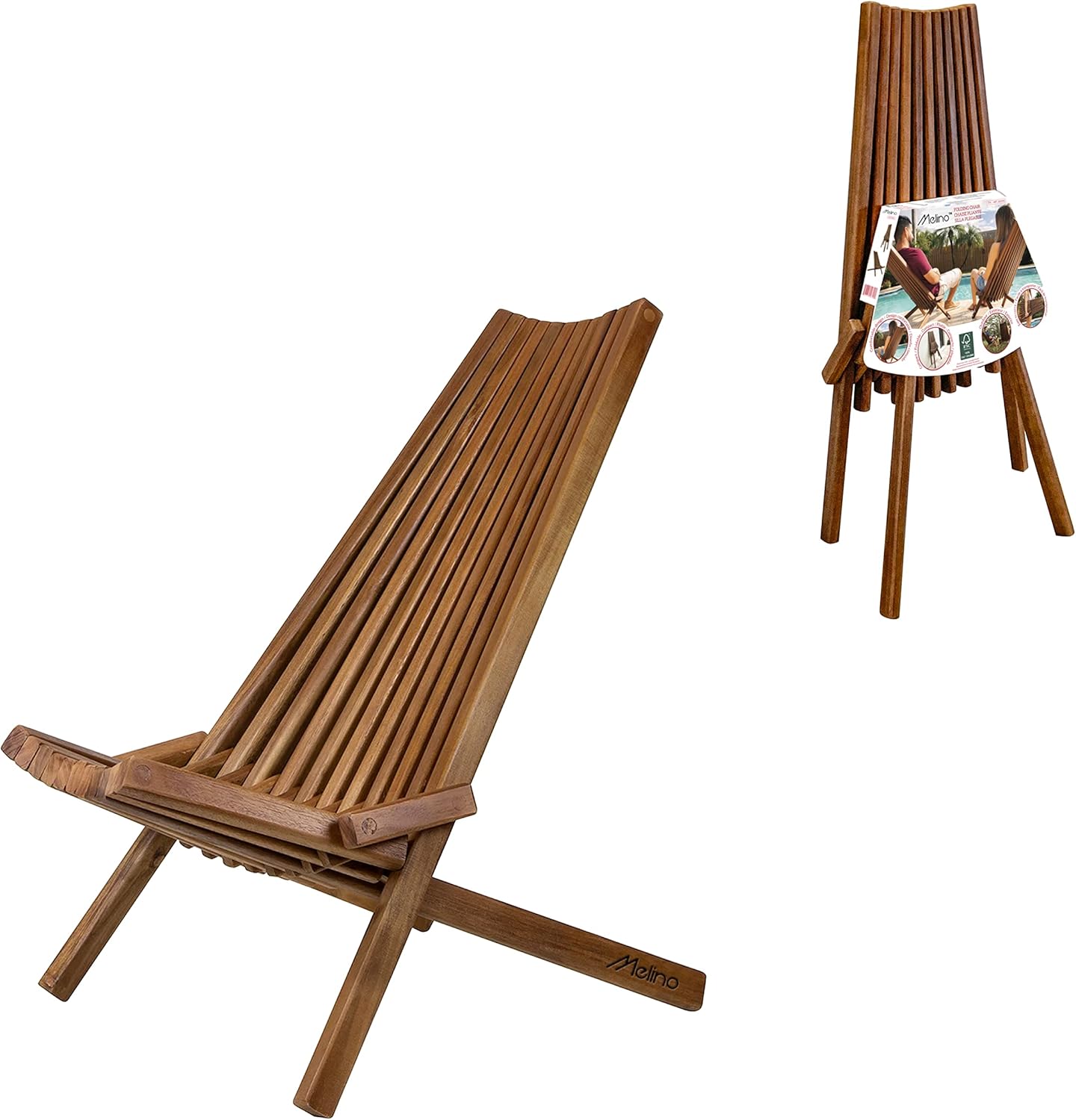 Melino Folding Wooden Outdoor Chairs - Low Profile, Acacia Wood Outdoor Lounge Chair, Stylish Wooden Folding Chair, Cinnamon - Great Wooden Patio Chair, Acacia Wooden Folding Chair for Your Home