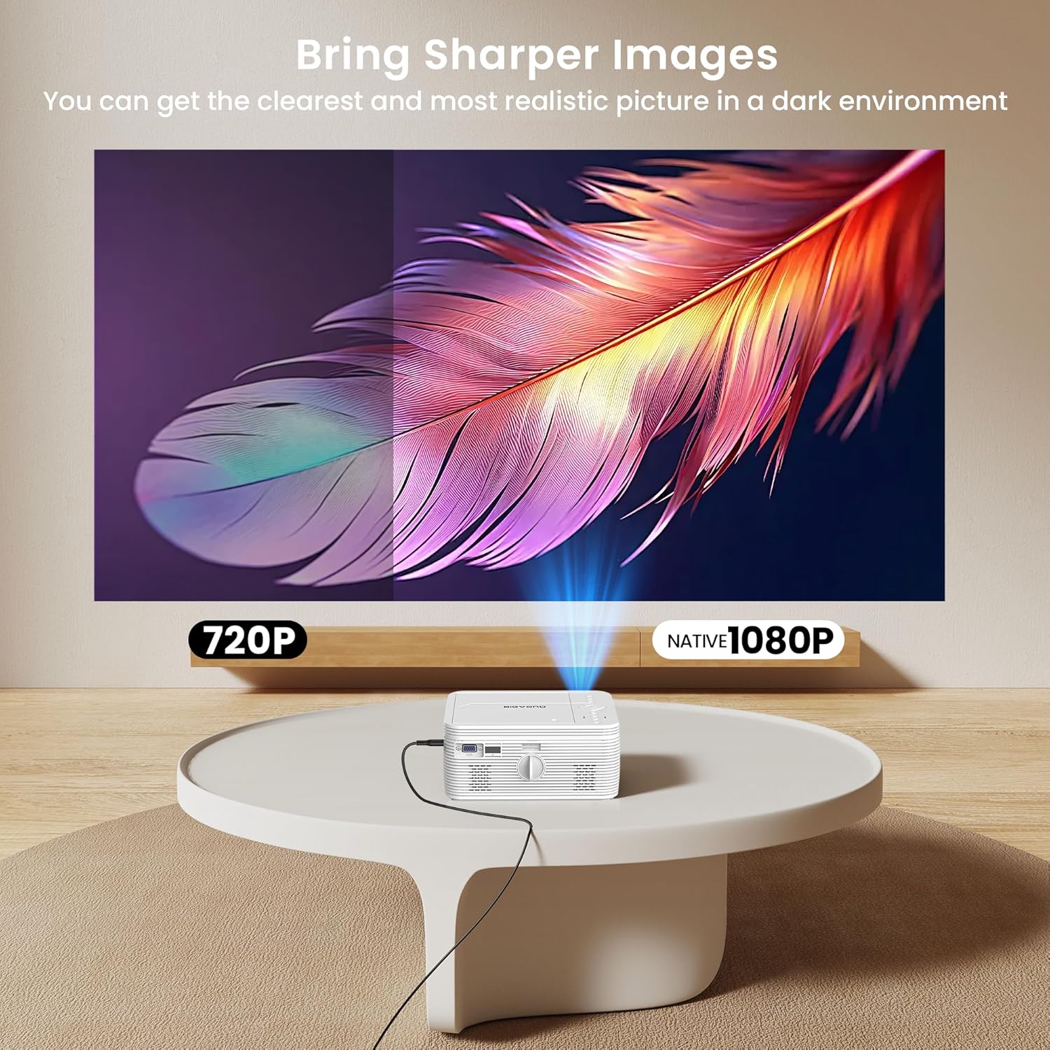 BIGASUO HD 9000L Bluetooth Projector Built in DVD Player, Mini Projector 1080P and 250”Supported with Tripod/ Carry Bag, Projector Compatible w/ TV Stick, PS5, Laptop, Portable Outdoor Movie Projector