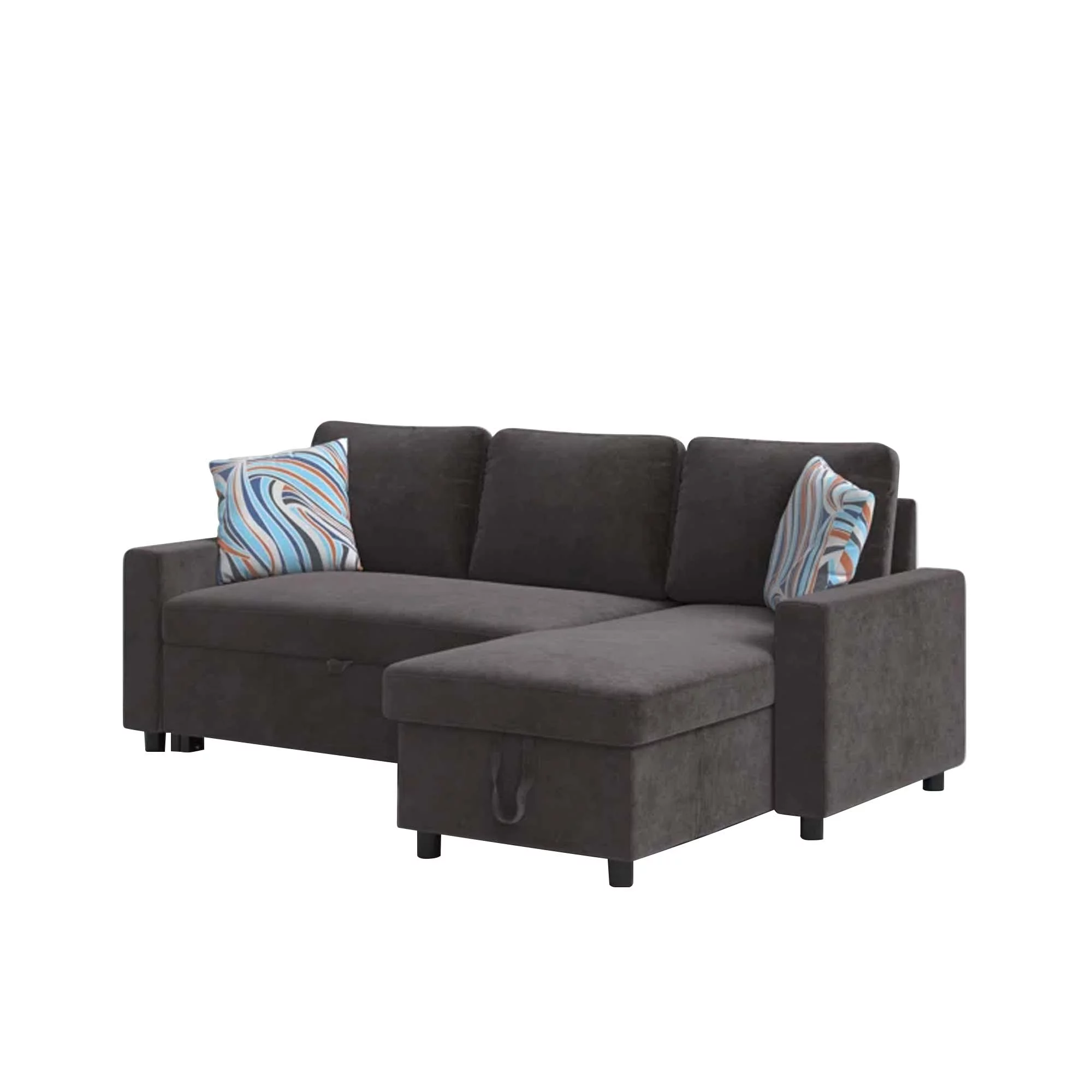 Momspeace Sofa Bed, 2 in 1 Sofa Sleeper with Storage Chaise-Pull Out Couch Bed for Living Room - Dark Brown