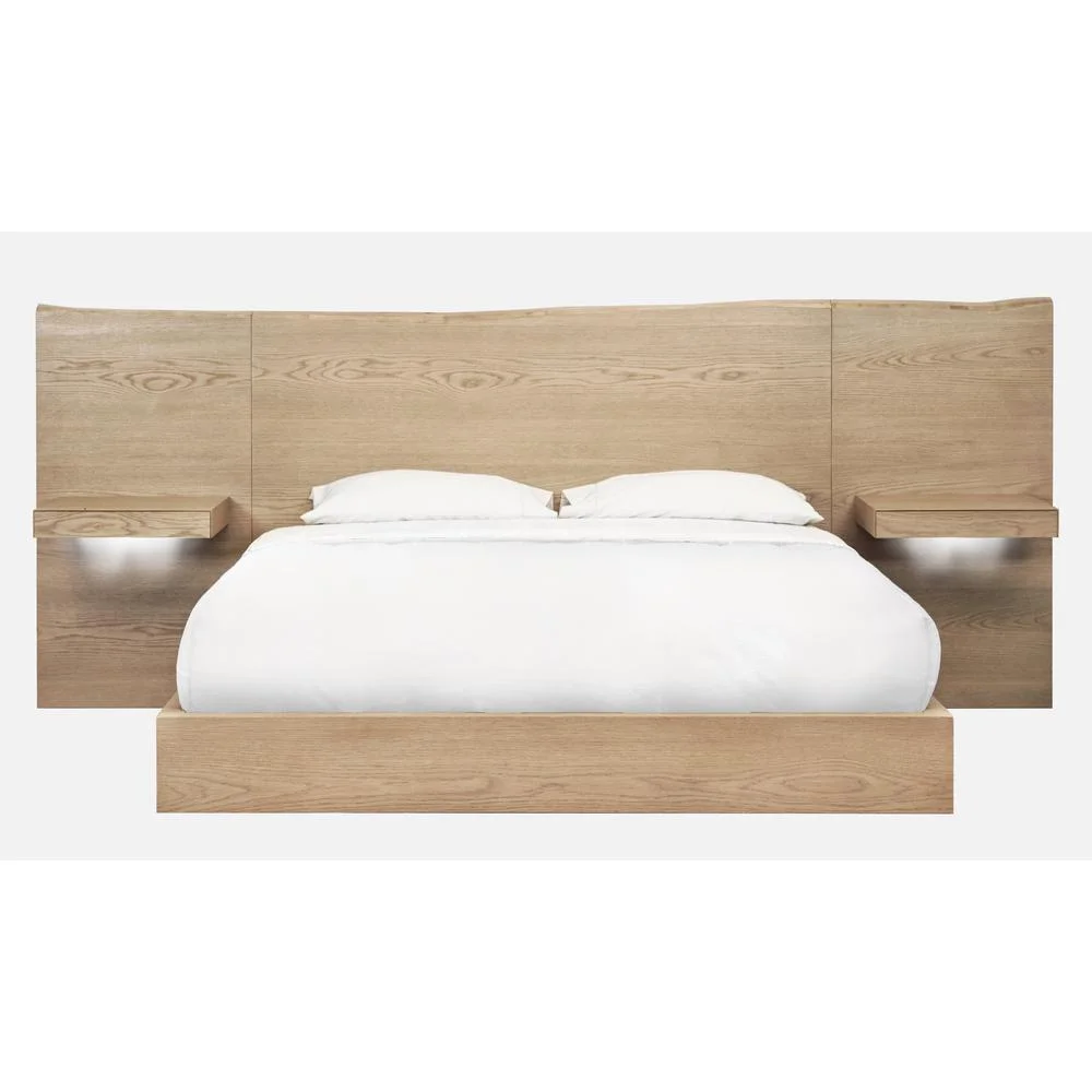 Modus Furniture One Coastal Modern Live Edge Wall Bed with Floating Nightstands in Bisque