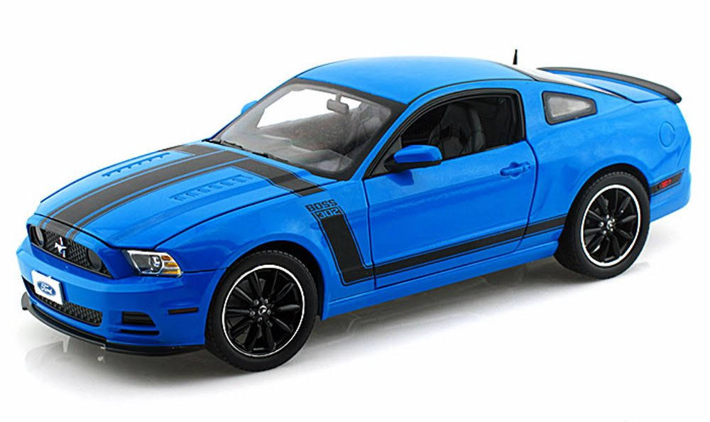 Shelby Collect 2013 Ford Mustang Boss 302, Blue w/ Black Stripes - Shelby SC450 - 1/18 Scale Diecast Model Toy Car