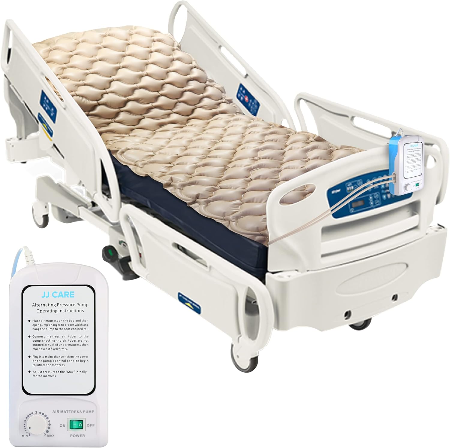 JJ CARE [Premium] Alternating Pressure Mattress for Bed Sores - Hospital Bed Air Mattress with Pump - Alternating Pressure Pad (79”x35”) Pressure Relief Mattress Topper for Home Care and Hospital Use Pack of 2