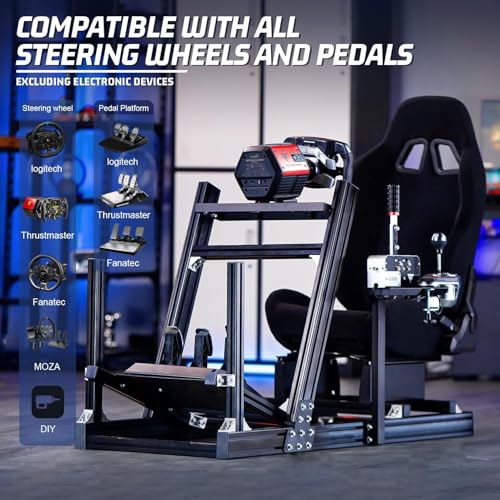Marada Aluminum Profile Racing Simulator Cockpit with Seat, Unlimited Adjustment, Fit for Thrustmaster/Fanatec/Moza/Logitech G29 GPro,Sim Frame 8040, Not Include Steering Wheel,Pedals,Handbrake