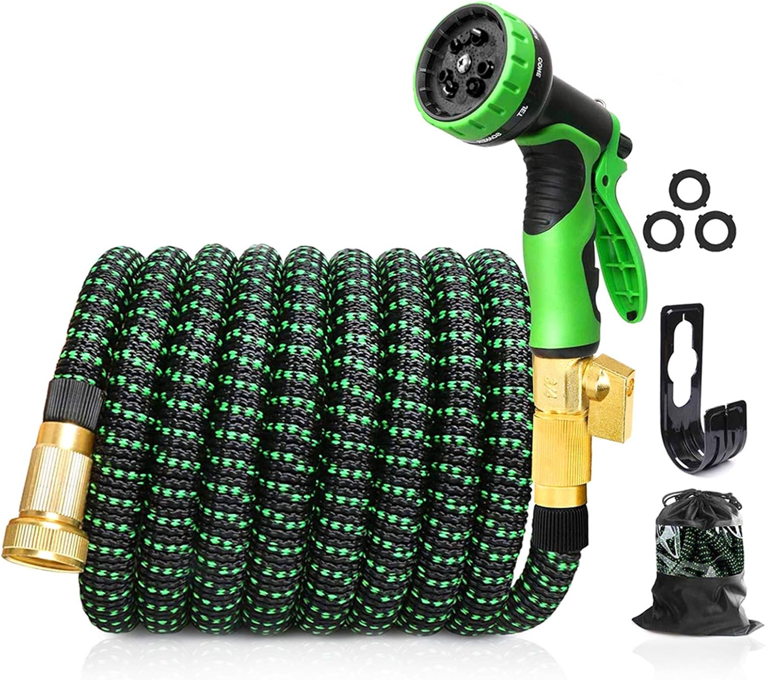Upgraded Expandable Garden Hose,75 FT, 3/4" Solid Brass Connectors,10 Function Spray Hose Nozzle, Leak Proof and Lightweight Retractable Water Hose, Durable 3-Layers Latex Collapsible Hose Pack of 2