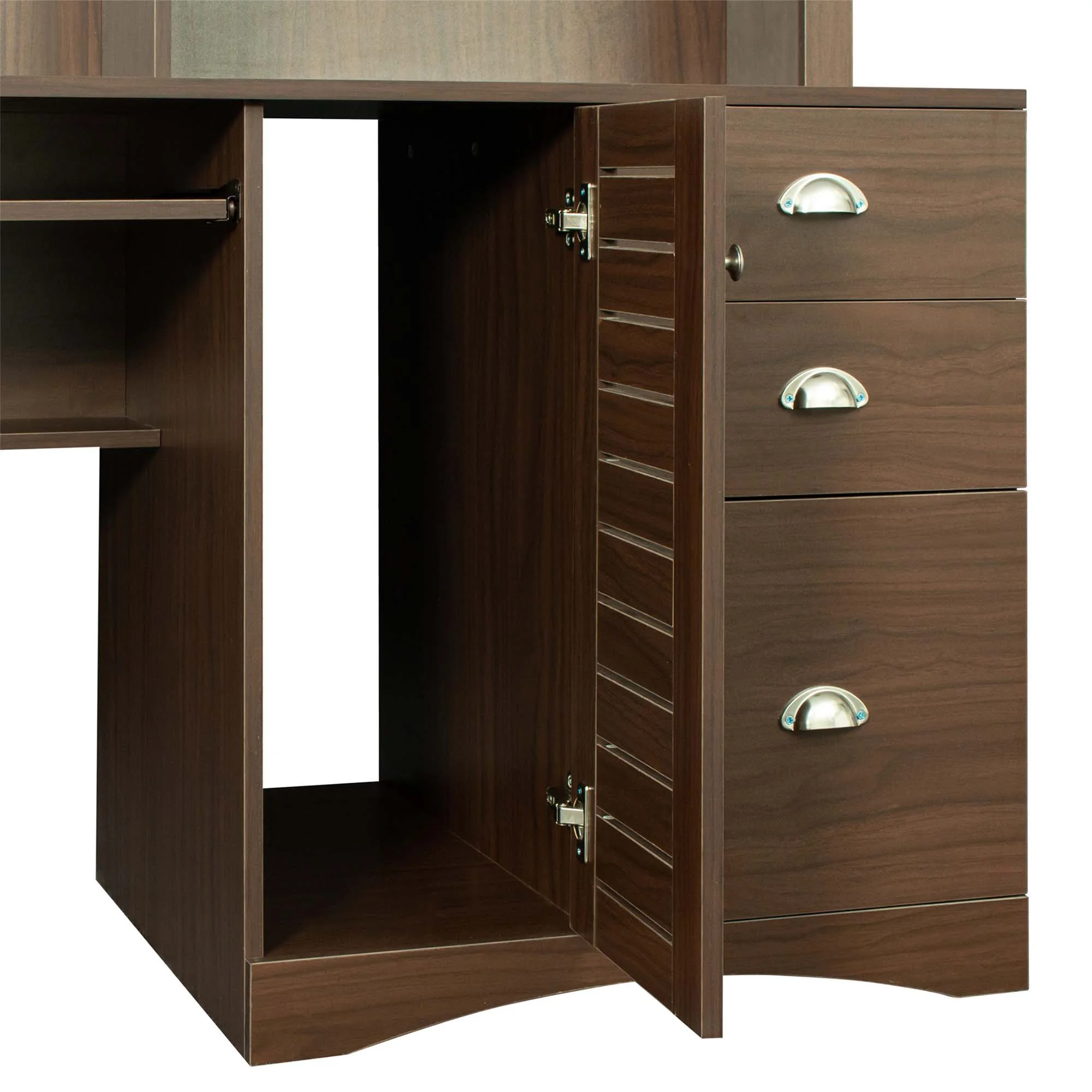 Momspeace Home Office Computer Desk with Hutch, 3 Drawers, Study Table, Keyboard Tray, Walnut