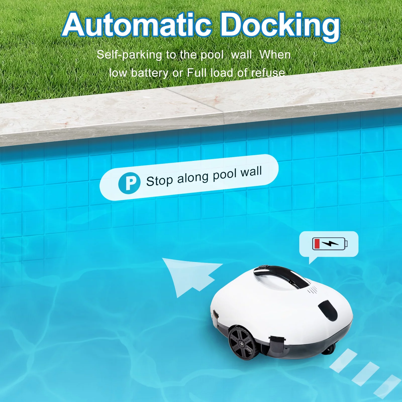 Arealer Full Automatic Robotic Pool Cleaner Self-Parking Cordless Pool Vacuum Cleaner Robot