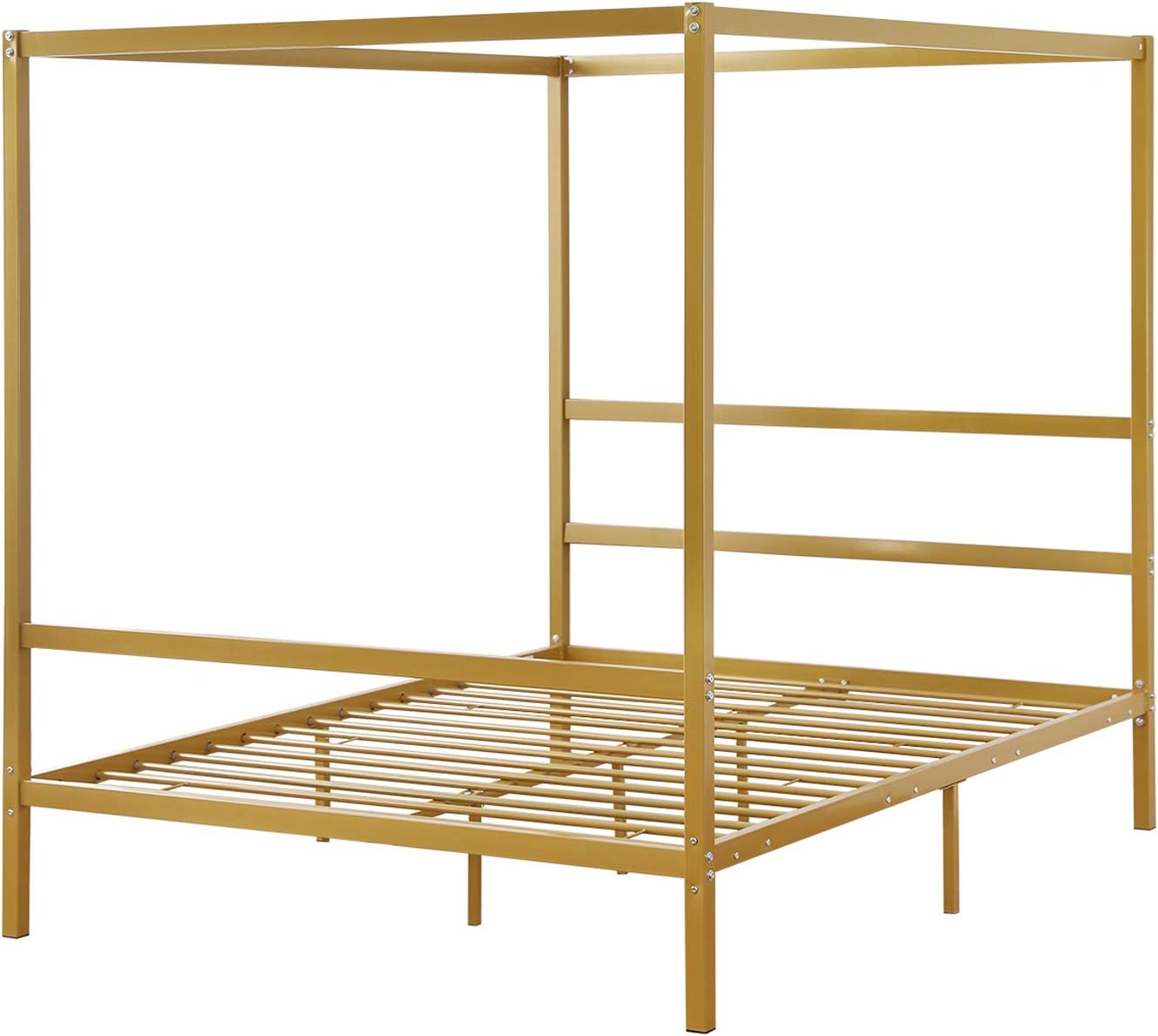 VINGLI Gold Canopy Bed Frame Full Size with Headboard,Gold Bed Full Bohemian Bed Frame,4 Poster Bed with 11 Inch Underbed Storage