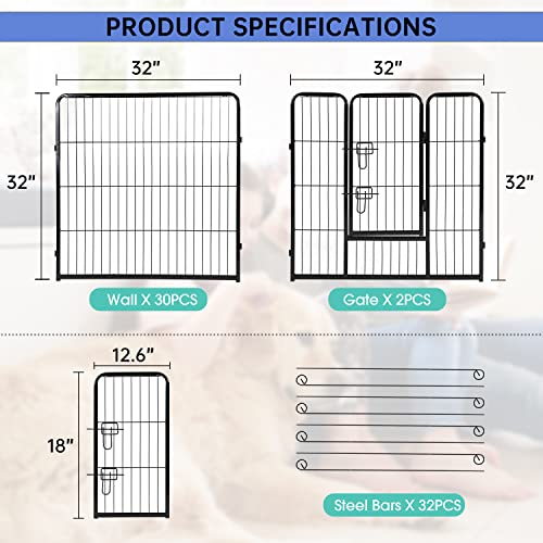 BestPet Dog Playpen Indoor 40 inch 16 Panels Metal Dog Pen Pet Dog Fence Outdoor Exercise Pen with Doors,Pet Puppy Playpen for RV Camping Yard, Black