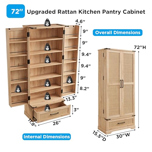 72" Farmhouse Kitchen Pantry Cabinet with Drawer, Tall Storage Cabinet with 2 Barn Doors and Shelves, Versatile Large Rustic Cupboard for Dining Room, Bathroom, Living Room, Laudry, White