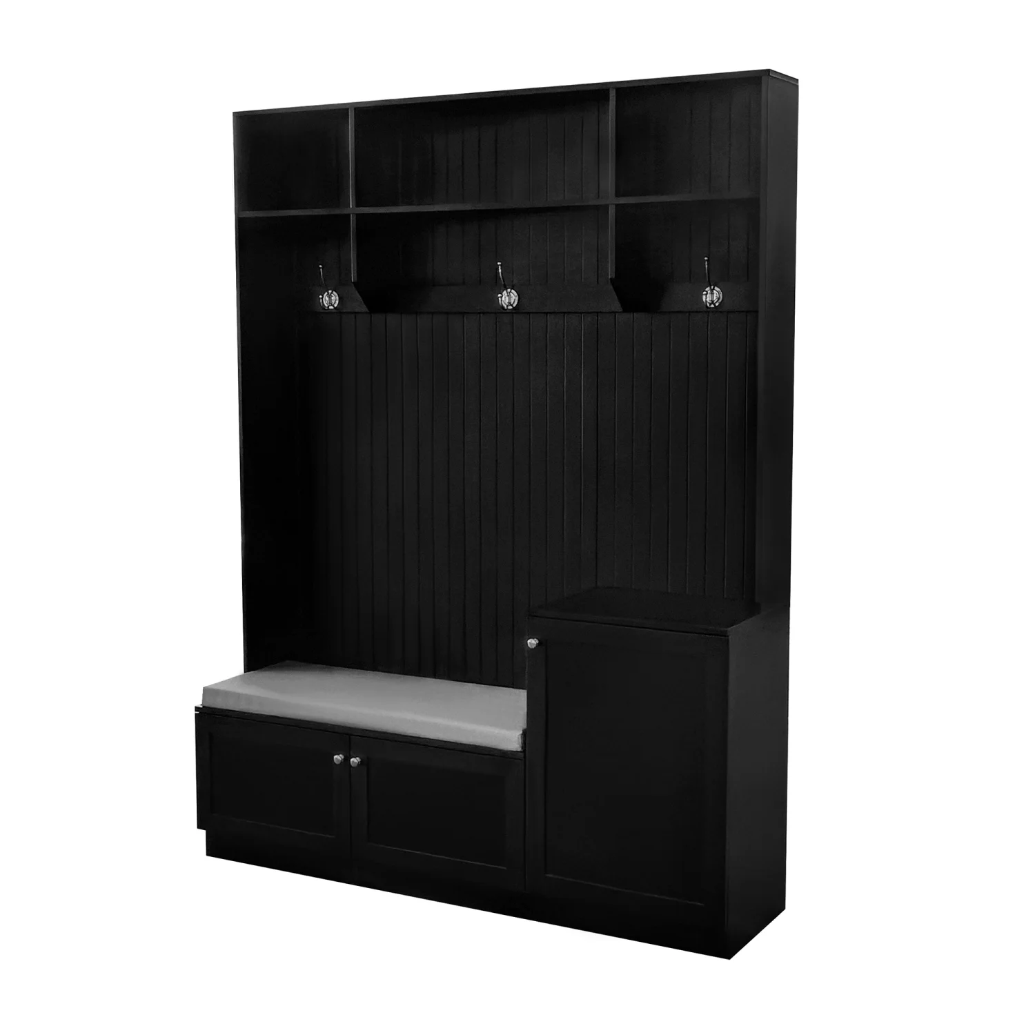 Churanty 4-in-1 Hall Tree with Bench and Shoe Storage, Coat Rack with Cushion Mudroom Bench and Hooks, Modern Hall Trees for Hallway, Black