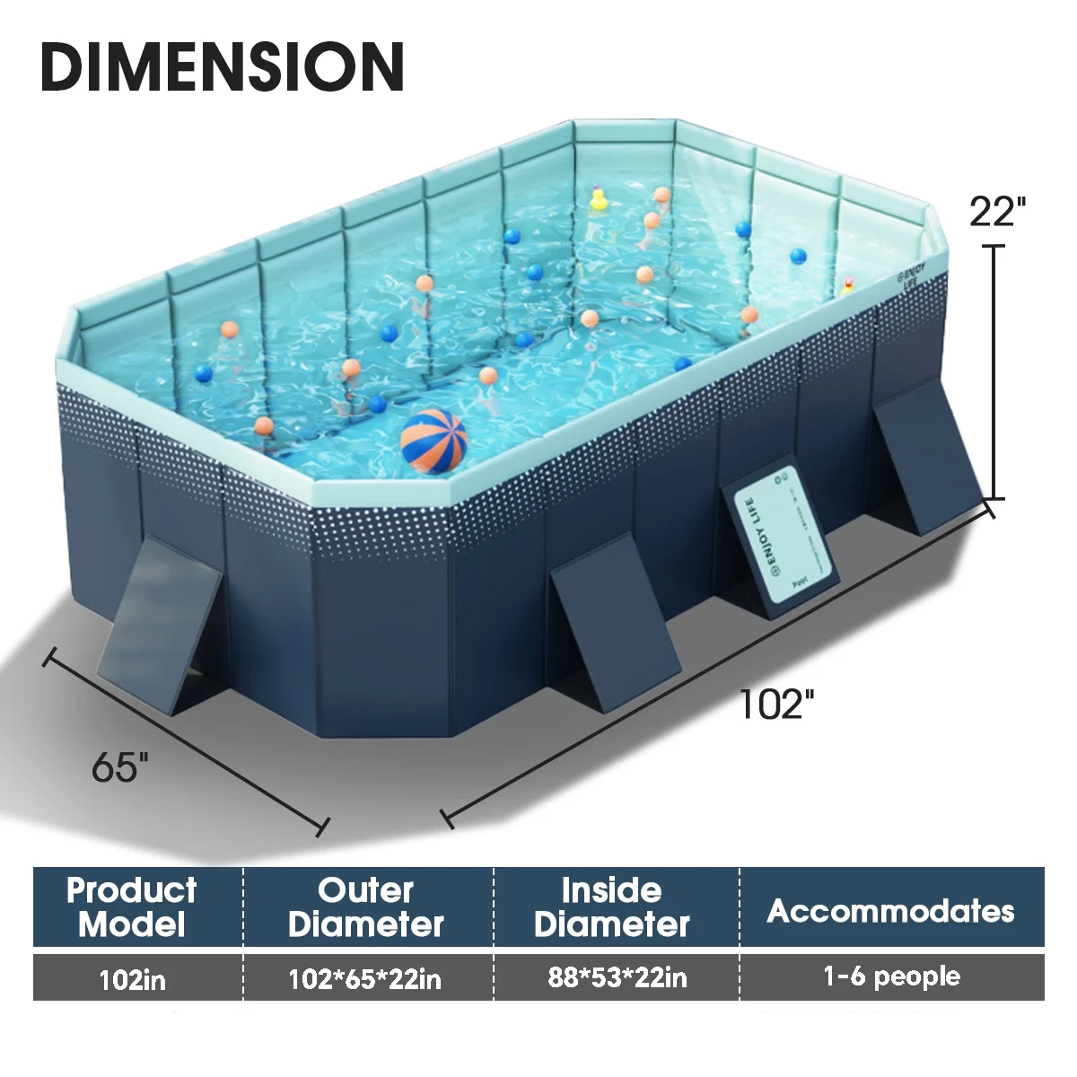 MONEHANE Swimming Pools for Kids,Adult Foldable Above Ground Swimming Pools Kiddie Pools,Inflatable-free Outdoor Dog Pools for Large Dog (102"*65"*22")