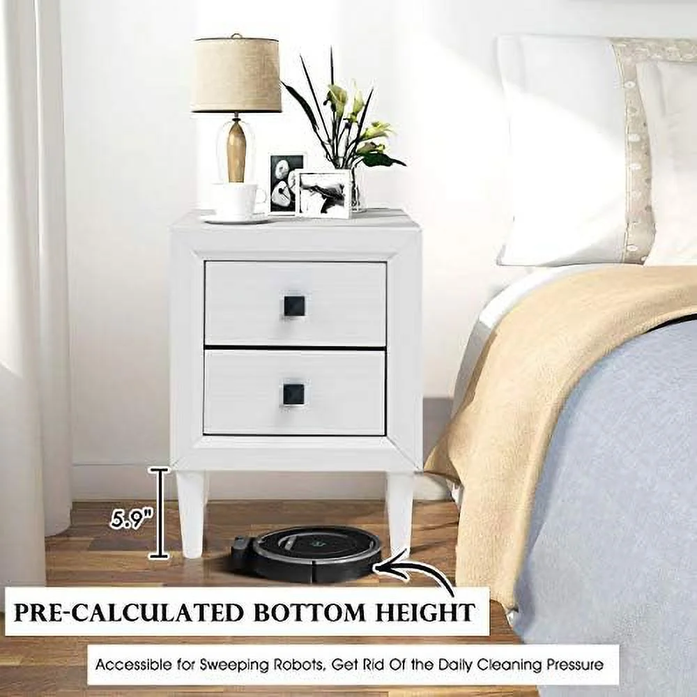 Nightstand with Drawer Set of 2  Fully-Assembled 2-Drawer Bedside Tables with Solid Wood Legs for Bedroom  Modern Night Stand Side Table for Small Space Living Room  Grey