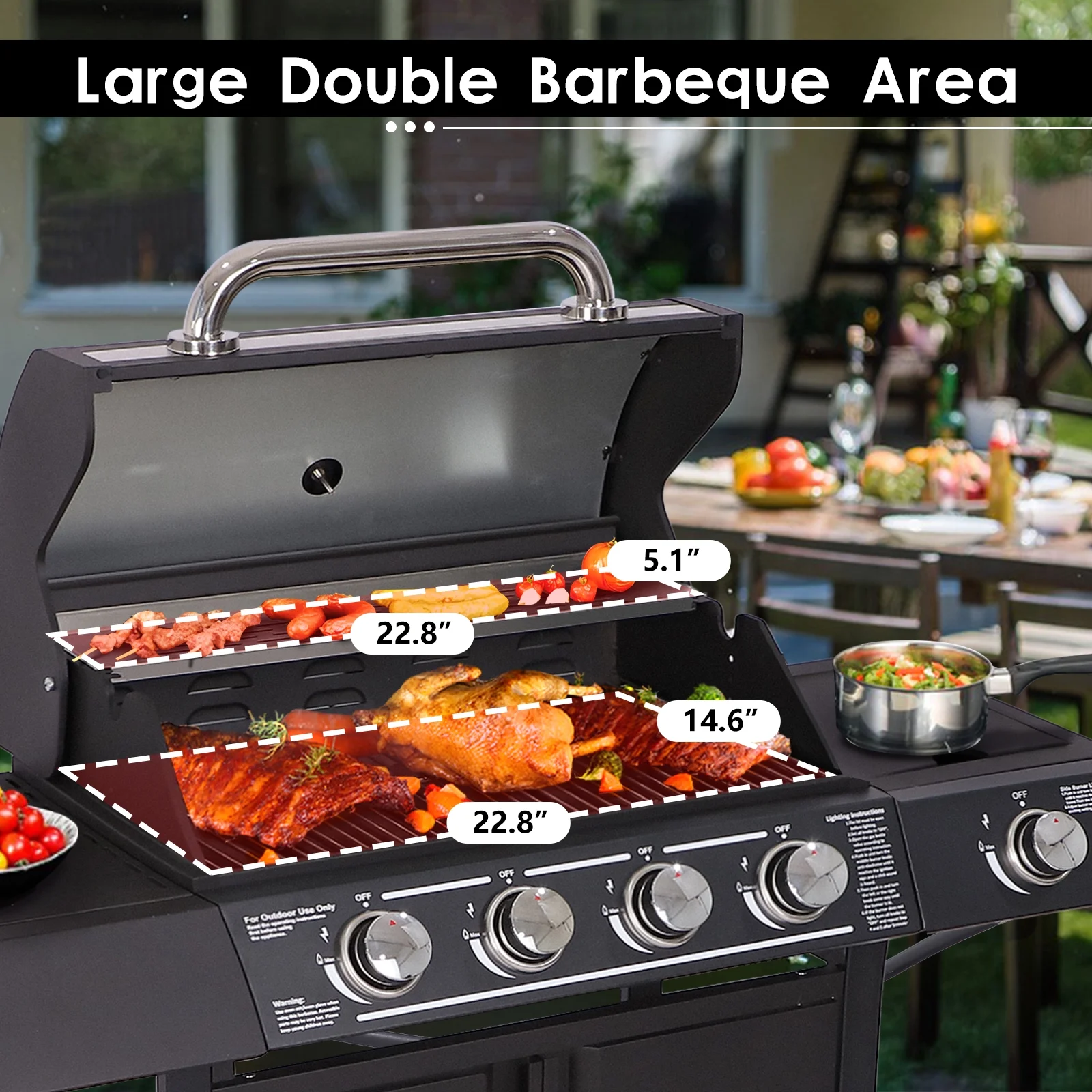 Magic Union 4-Burner Propane Gas Grill with Side Burner and Stainless Steel Grates 50,000 BTU Outdoor Cooking BBQ Grills Cart