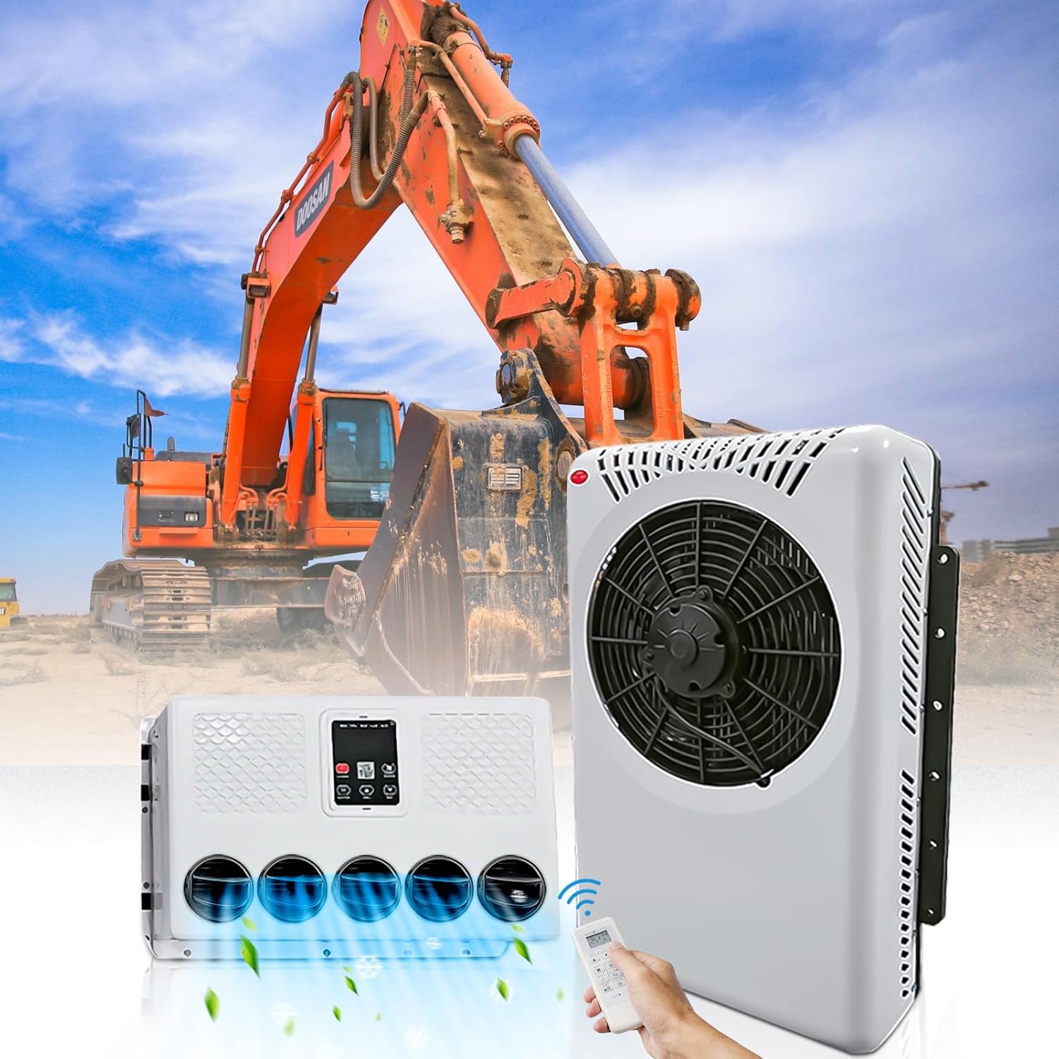 12V Truck DC Air Conditioner 7500 BTU - Treeligo Ultra-thin 12 volt Scroll Compressor A/C unit with for Van Truck RV Motorhome Camper Carriage Seam installed