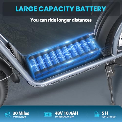Caroma Peak 800W Foldable Electric Scooter Adults, 20" Fat Tire Electric Bike with 48V Battery, Up to 30Miles & 20MPH, Adult Electric Bicycles for Commuting with Basket&Adjustable Seat