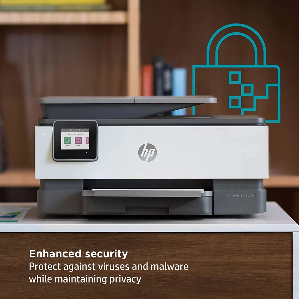 HP OfficeJet Pro 8025e All-in-One Wireless Smart Color Printer 1K7K3A Print, Scan, Copy, Fax, Mobile Functions, 6mths Instant Ink with HP+ Bundle with DGE Cable + Small Business Productivity Software
