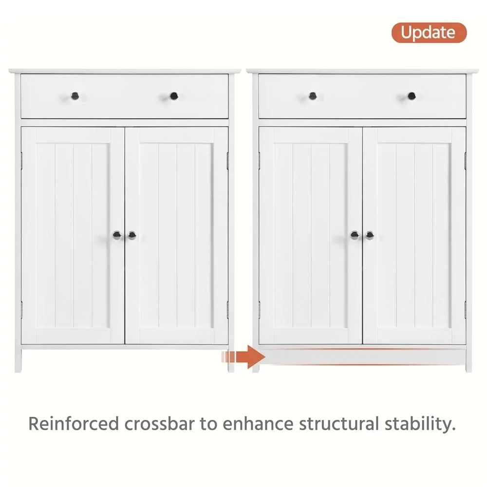 Yaheetech  Free Standing Bathroom Cabinet with 1 Drawer 2 Doors White