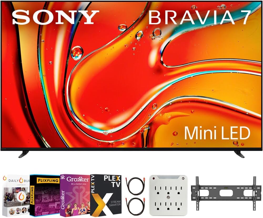 Sony BRAVIA 7 K55XR70 55 inch 4K HDR Smart QLED Mini-LED TV Bundle with Premiere Movie Streaming Package & TV Setup Bundle with Wall Mount + Surge Adapter + HDMI Cable & More (2024 Model)