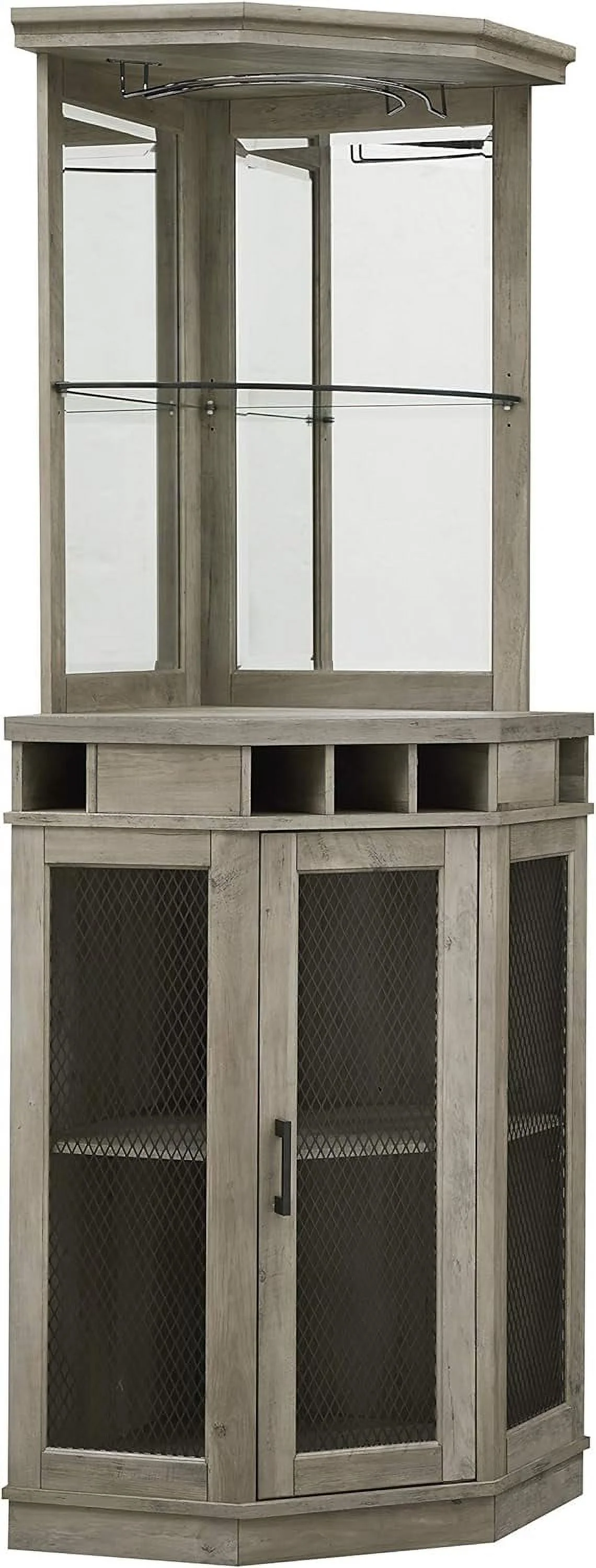 Stone Grey Corner Bar Unit 73" With Built-In Wine Rack And Lower Bar Cabinet For Liquor And Glasses | Storage