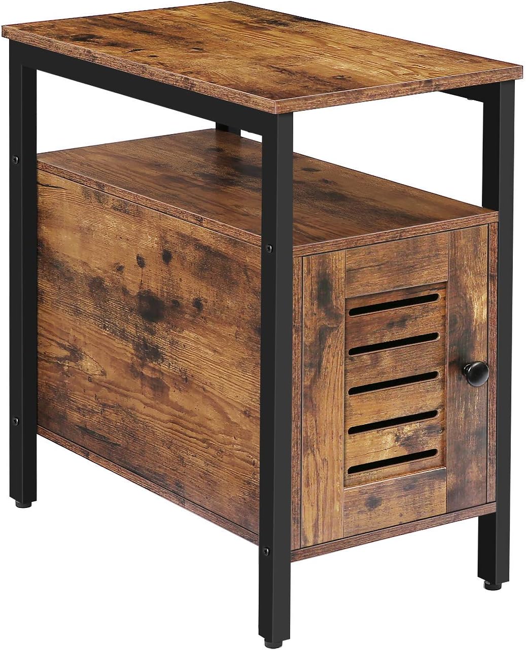 HOOBRO Narrow Nightstand with Cabinet, Side Table with Switchable Door for Small Space, Industrial End Table for Reception Room, Bedroom, Kitchen, 23.6 x 12.6 x 23.6 inches, Rustic Brown BF94BZ01