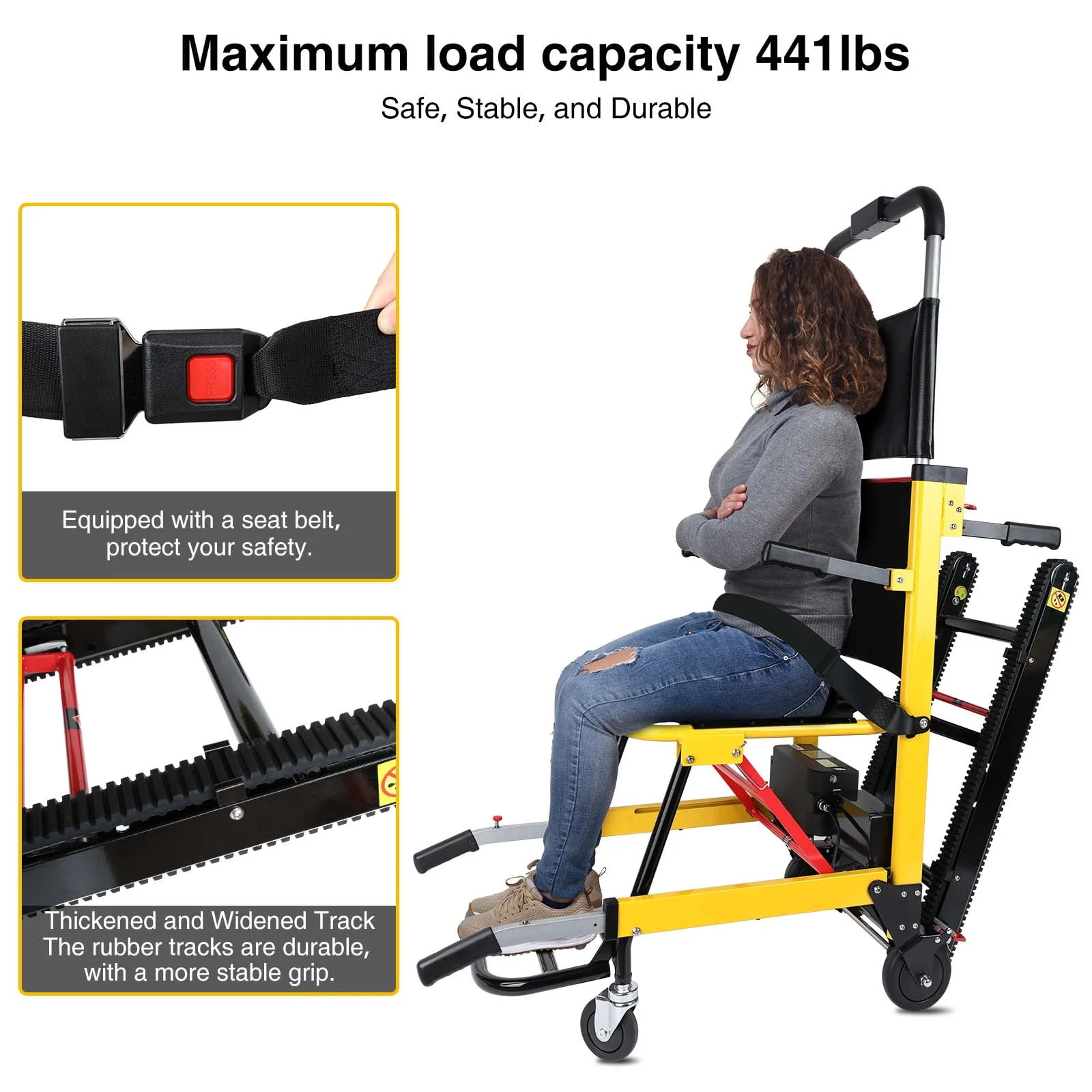 Rocita Portable Electric Chair - Track Climbing Wheelchair, Assist Stair Chair Electric Bariatric Wheelchair with 440lbs Max Load for Adults Seniors