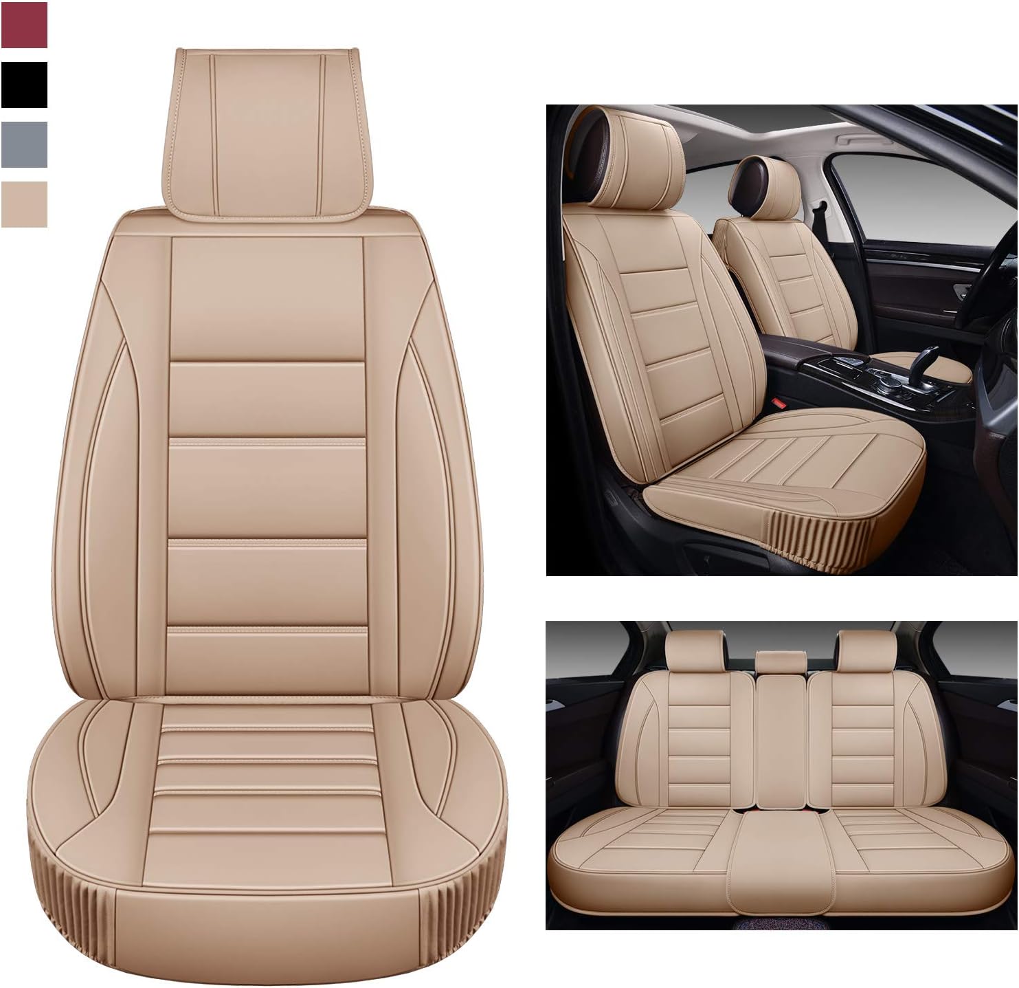 BaoLL Leather Car Seat Covers Front Pair, Automotive Seat Covers with Faux Waterproof Leather, Leatherette Automotive Vehicle Cushion Cover Universal Fit Set, for SUV Pick-up Truck