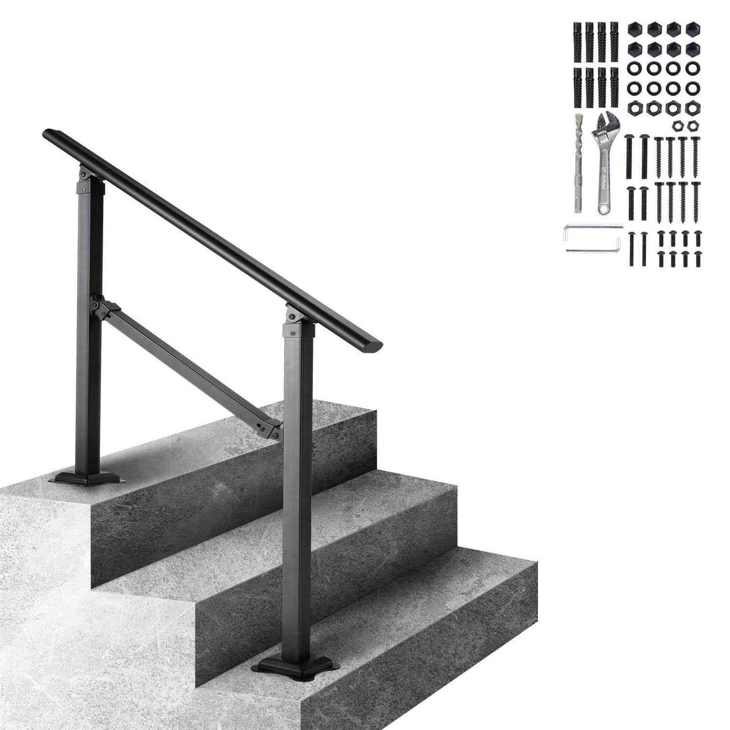 VEVOR Stair Handrail Railing, 3 ft, 3 Steps Handrails for Outdoor, Carbon Steel and Metal Hand Rail with Installation Kit - Shop Hardware Tools Online Store
