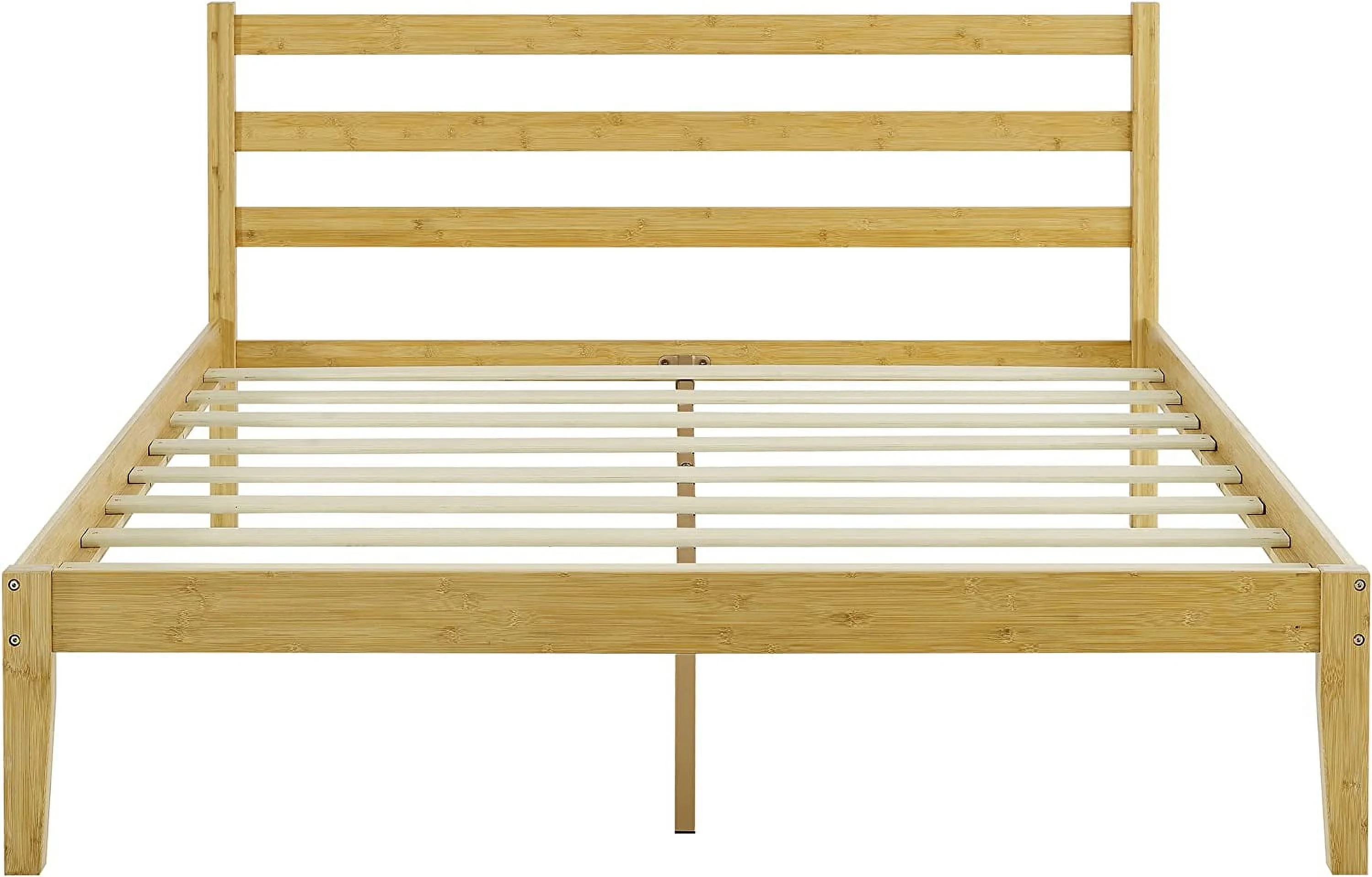 Classic Bamboo Queen Platform Bed Frame With Headboard For Bedroom, Strong Wood Slat Support, No Box Spring Needed, Easy Assembly, Natural (Queen)