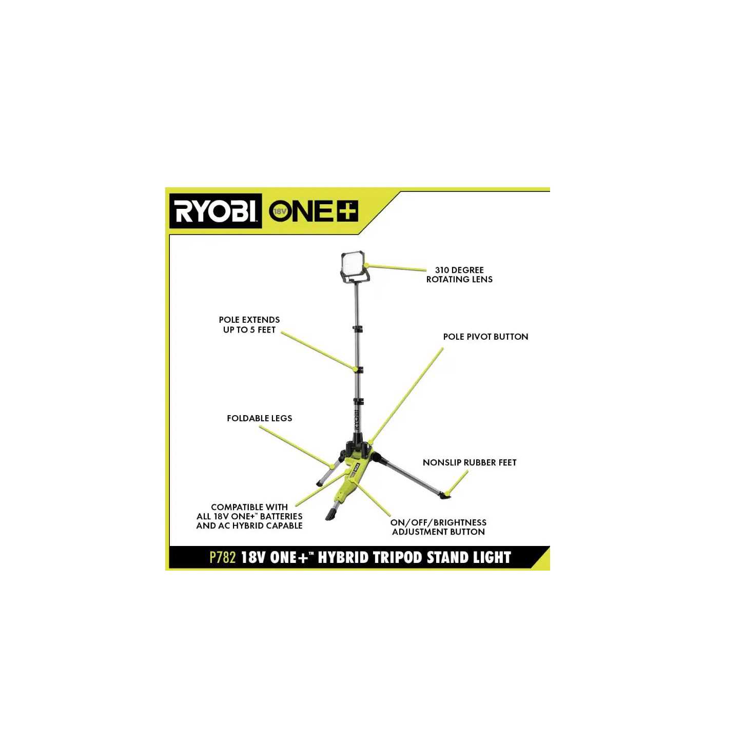 RYOBI ONE+ 18V Cordless Hybrid LED Tripod Stand Light P782 - Shop Hardware Tools Online Store