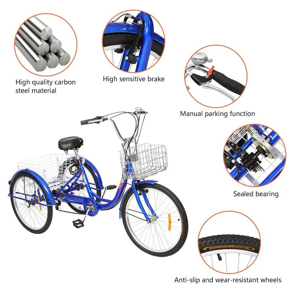 Ktaxon Adult Tricycle, 7 Speed Trike Bike Cruiser, with 24" Big 3 Wheels