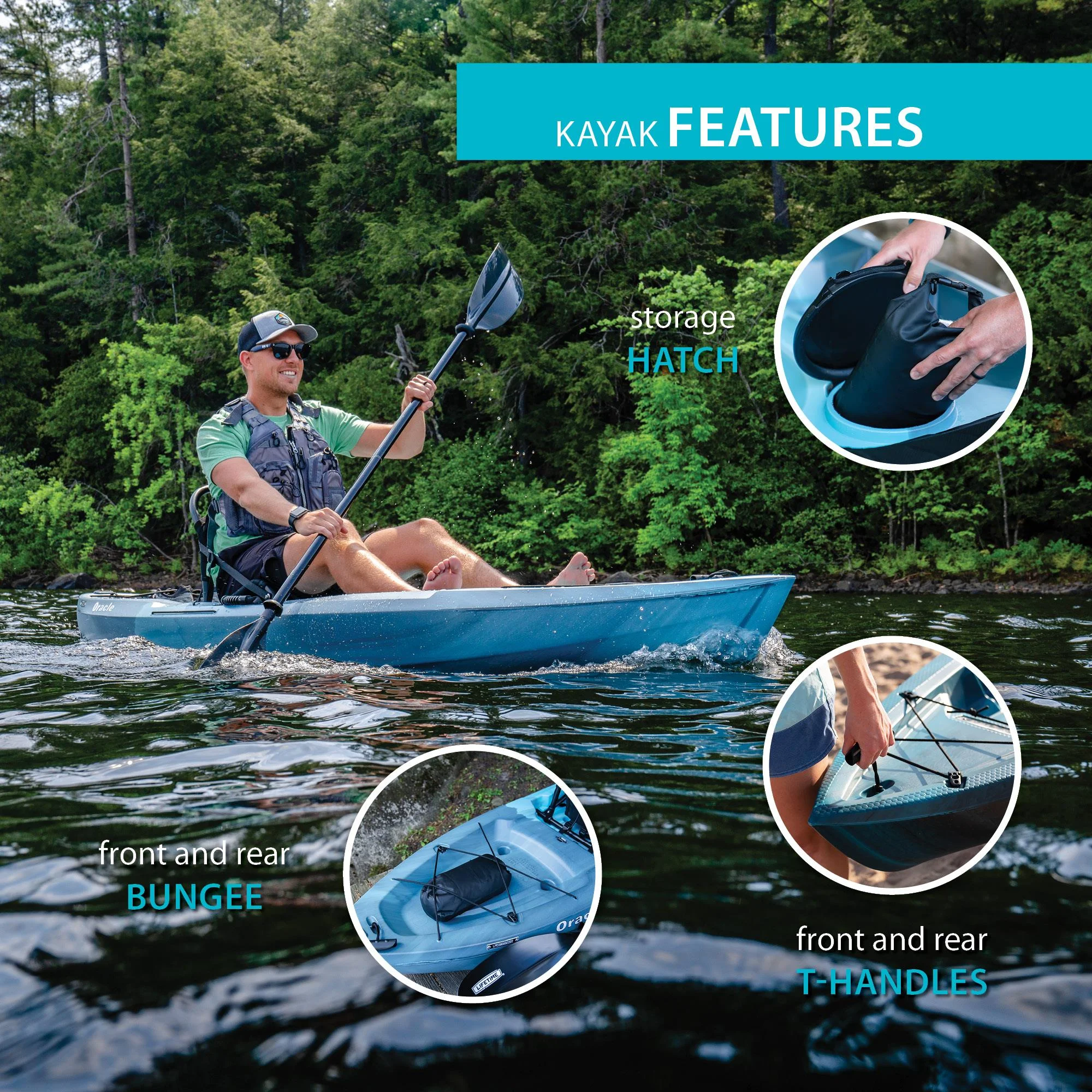 Lifetime Oracle 123 Sit-on-Top Kayak, Dragonfly Blue (91216)