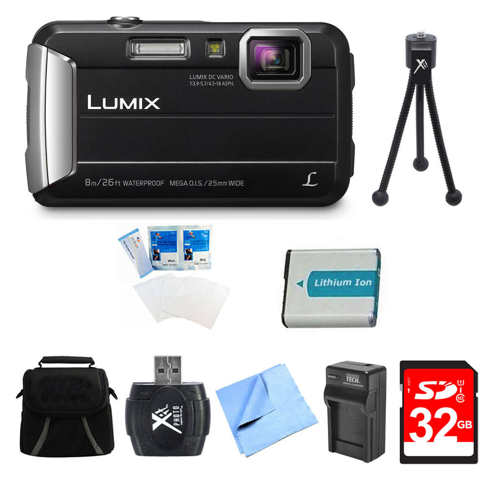 Panasonic Lumix DMC-TS30 Active Tough Black Digital Camera 32GB Bundle