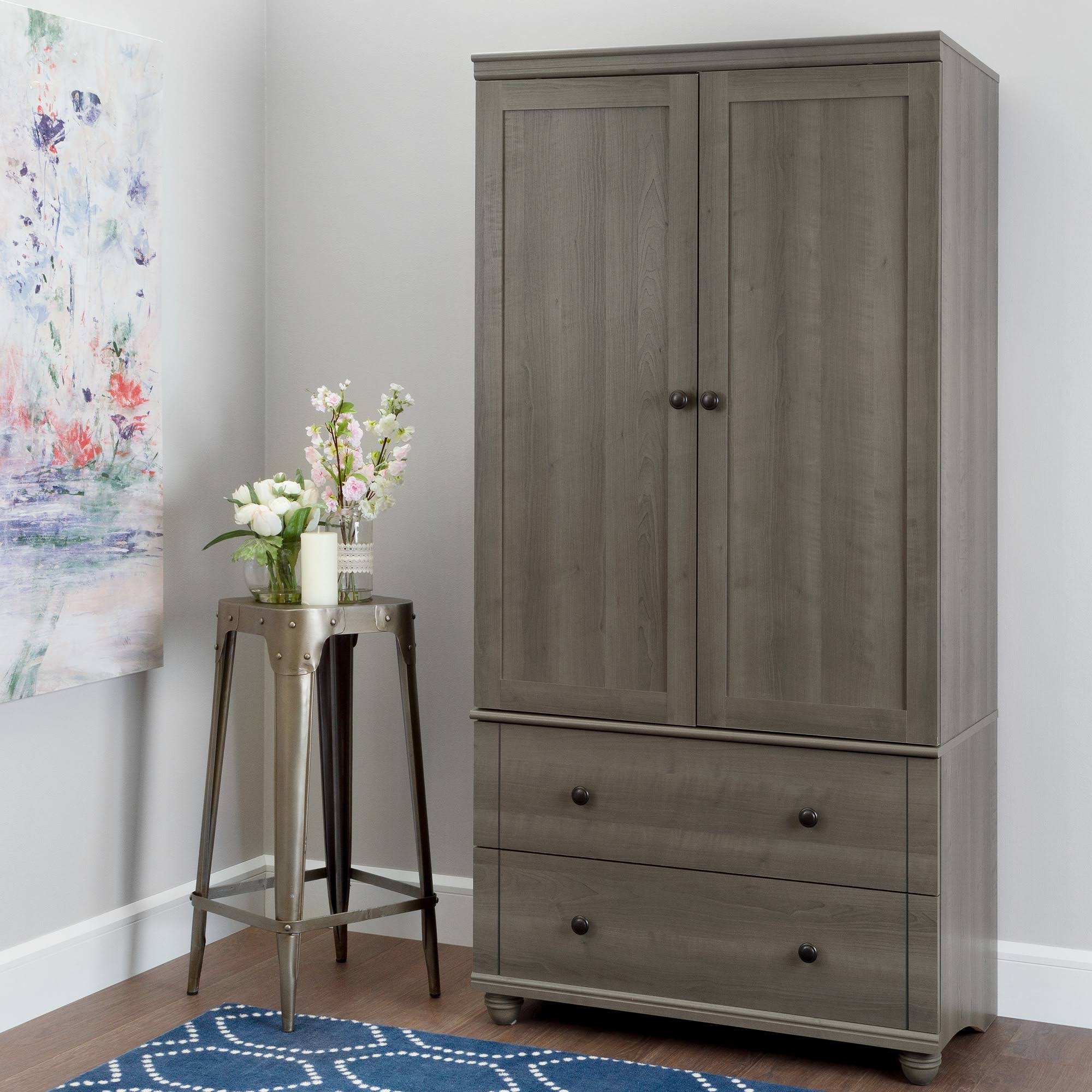 South Shore Furniture Hopedale Storage Armoire with 2-Drawers, Gray Maple