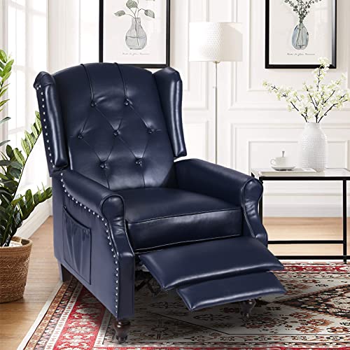 Wingback Recliner Chair with Massage and Heat, Tufted Fabric Pushback Recliner Chair, Wingback Chair with Remote Control, Padded Cushion, Wooden Legs, Small Recliners for Small Spaces