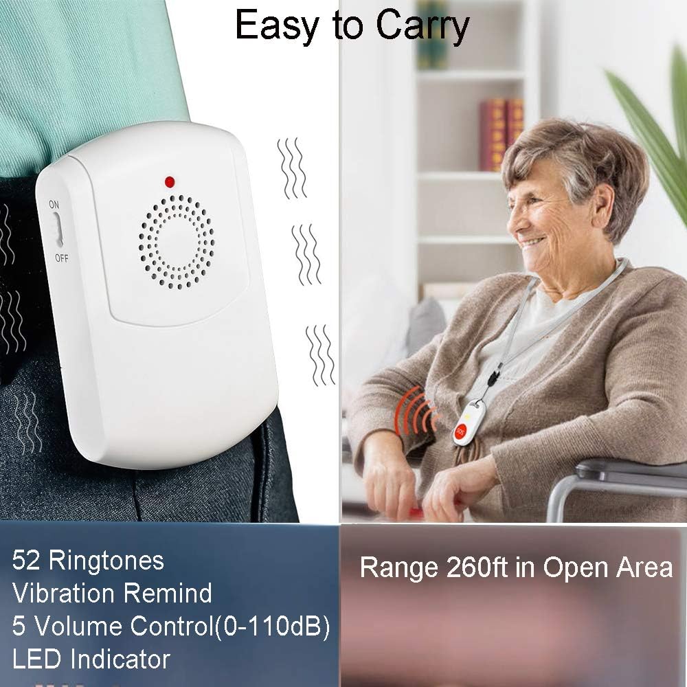 Caregiver Pager Wireless Motion Sensor Alert Room Bed Alarm and Fall Prevention for Elderly Dementia Patients (3Receivers+2Sensor)