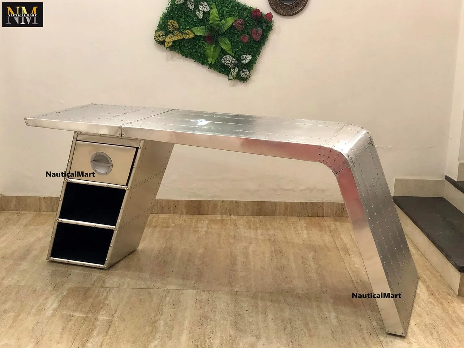 NauticalMart Aviator Wing Desk Aluminium Table Aviator Home Office Furniture (Left, 70 Inches)