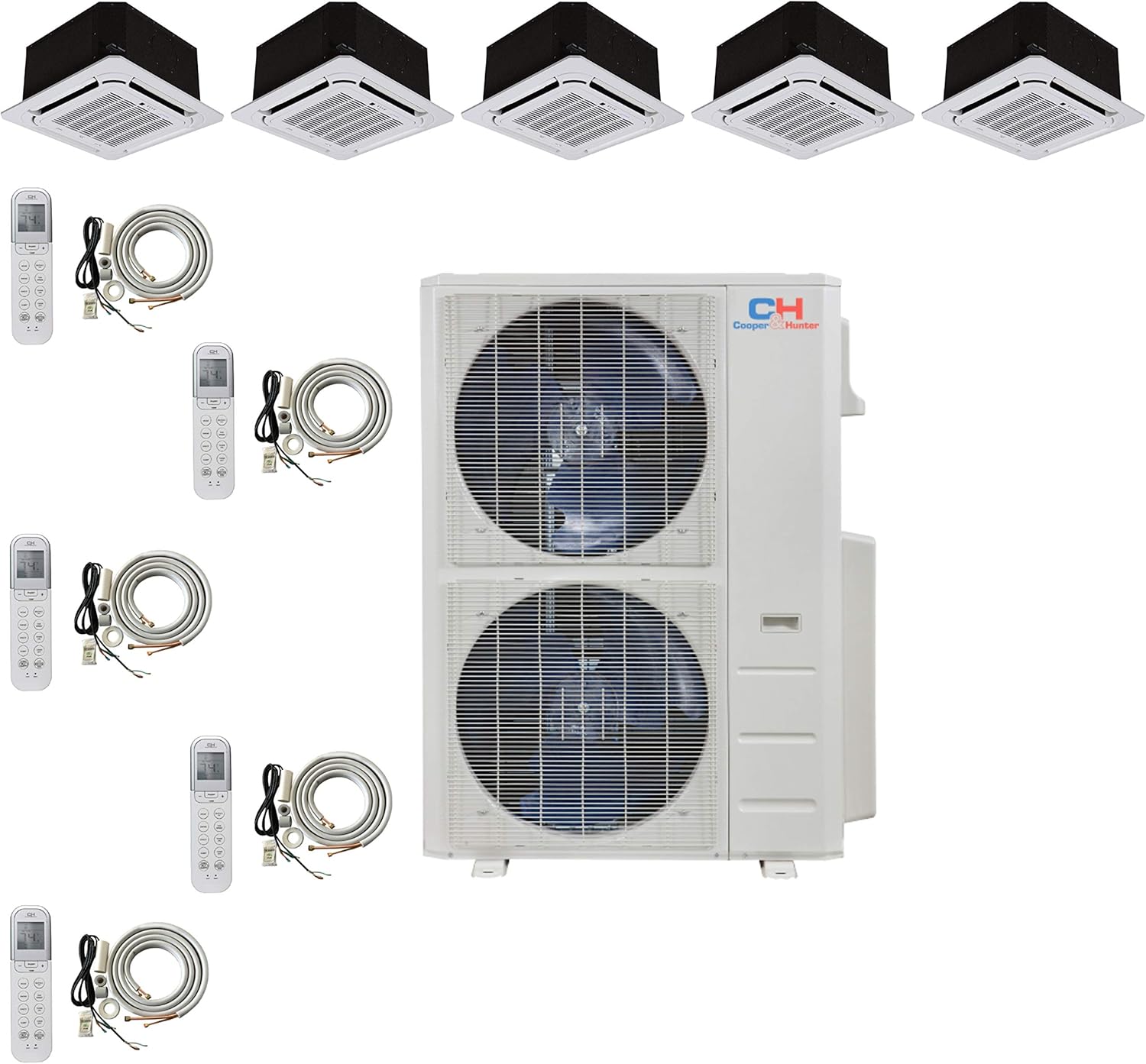 Five 5 Zone Ductless Mini Split Ceiling Cassette Air Conditioner Heat Pump 9k 9k 9k 9k 24k