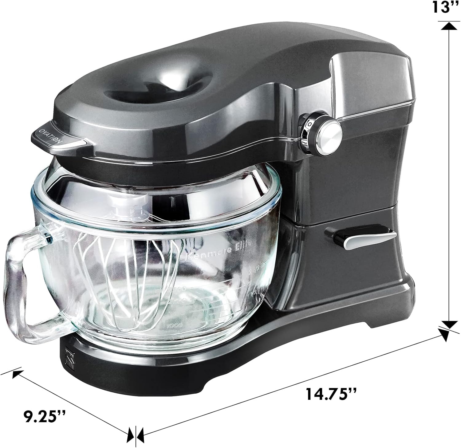 Kenmore Elite Ovation 49090 Exclusive Pour-In Top, 5-Qt. Tilt-Head Kitchen Stand Mixer, Metallic Silver