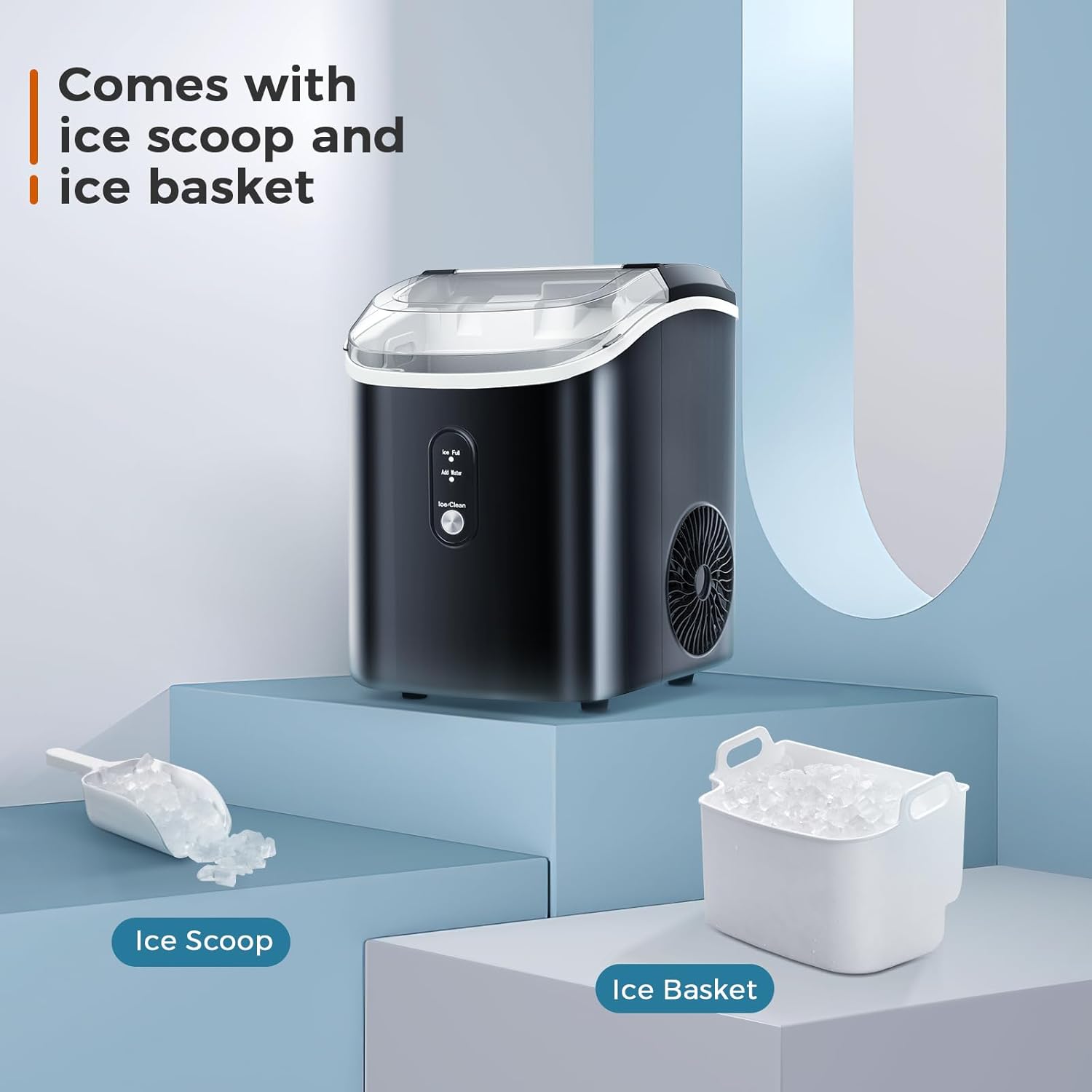 AGLUCKY Nugget Ice Maker Countertop, Portable Ice Maker Machine with Self-Cleaning Function,35lbs/24H,One-Click Operation,Pellet Ice Maker for Home/Kitchen/Office(Black)