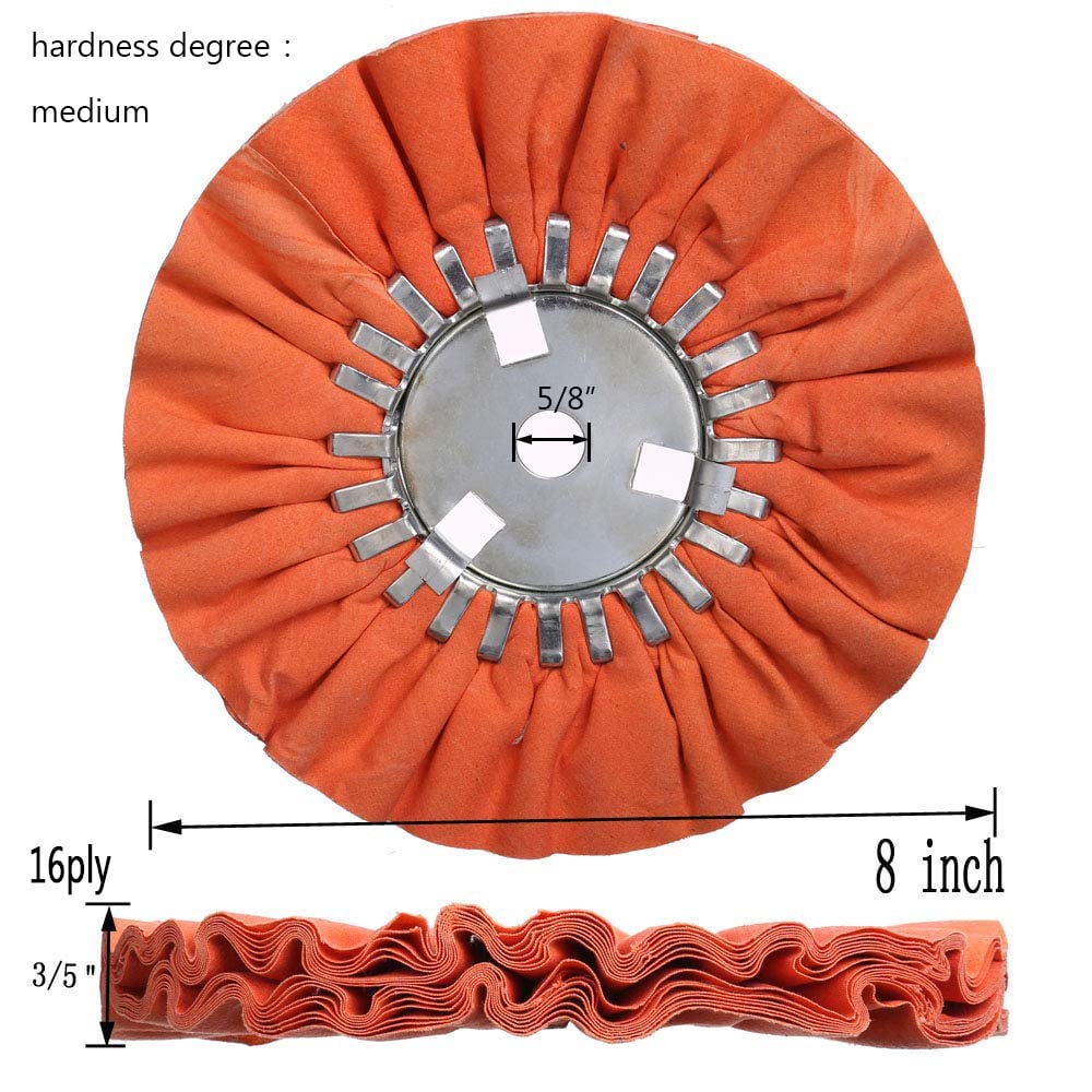 Airway Buffing Wheel Kit 7 PCs kit (2 pcs White & 2 pcs Orange & 2 pcs Blue & 1 Buffing rake) 8" in Diameter 5/8" in Arbor Hole 16 Ply for Angle Grinder 7 Pcs Pack of 2
