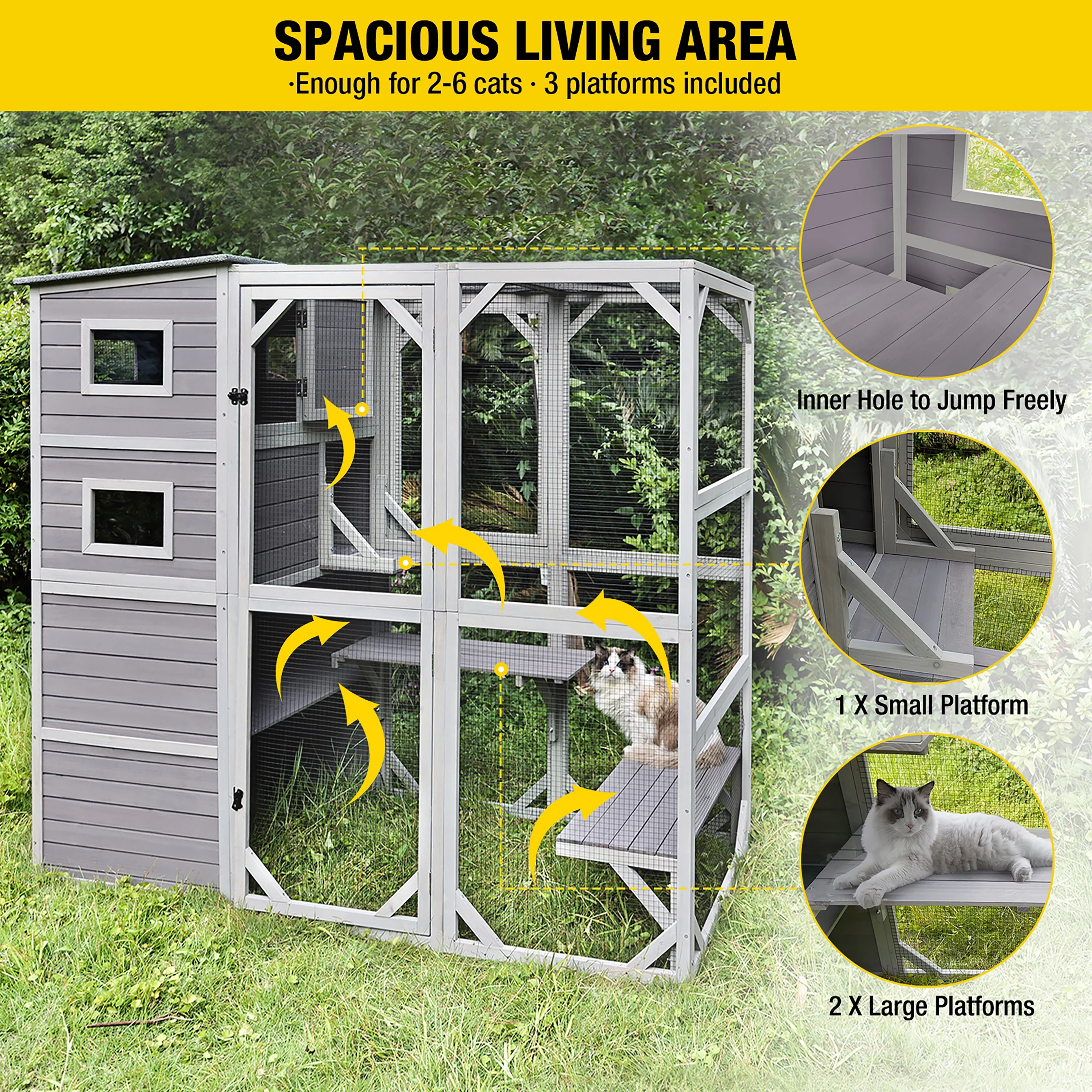 Morgete 70''H Large Catio 4 Tiers Outdoor Cat House Walk-in Enclosures Cat Cage