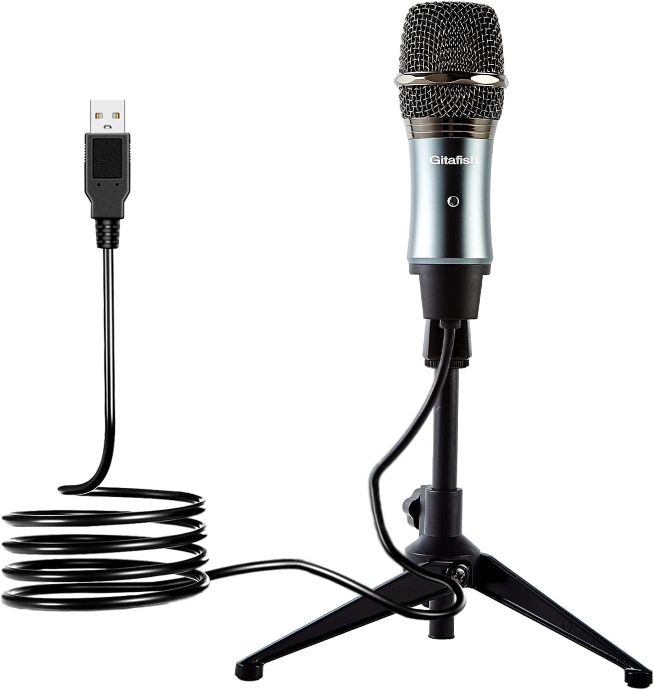 Gitafish pc Microphone USB Condenser Microphone and Digital Mixer for Streaming One-Click Mute Cardioid Mic with Headphone Output and Volume Control, Mic Gain Control, Adjustable Stand, Plug and Play